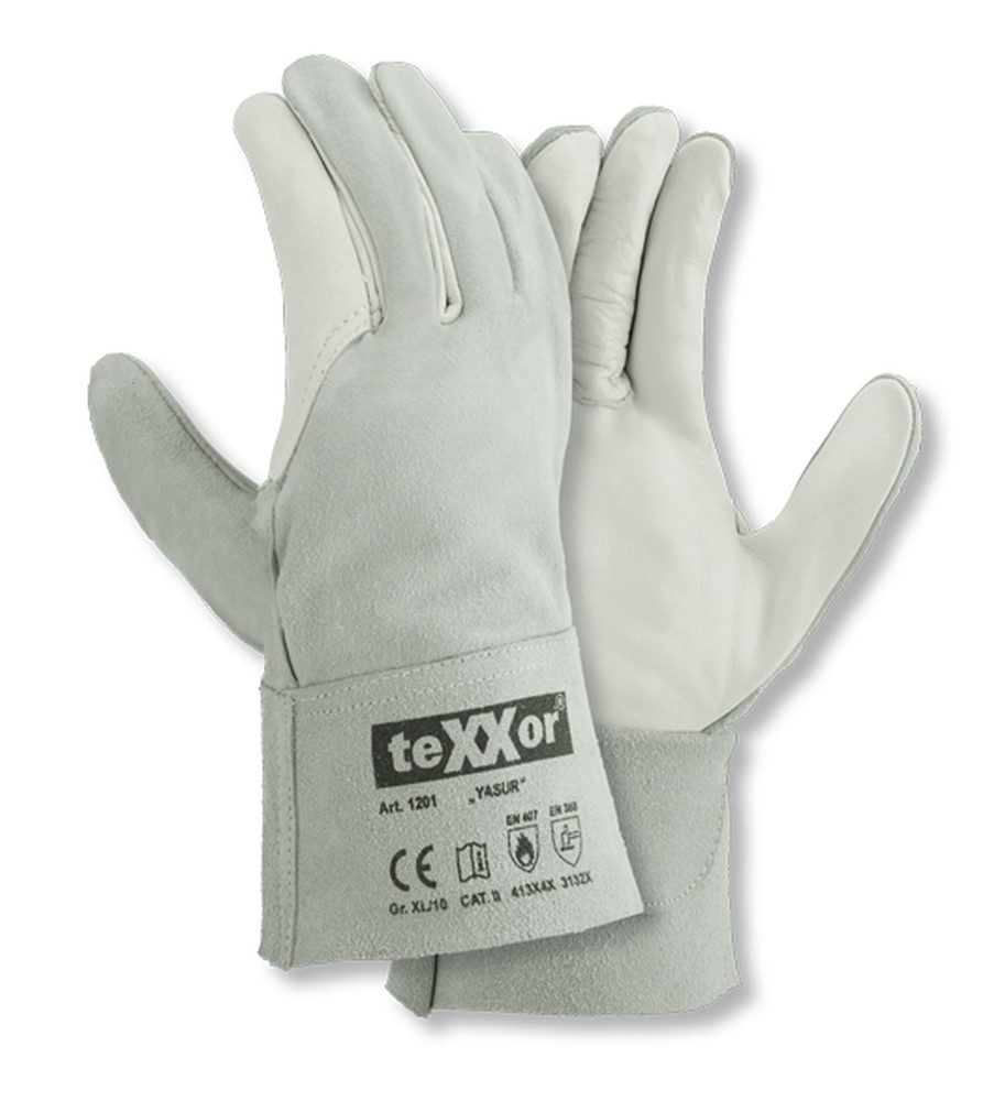teXXor Leder-Arbeitshandschuhe Rindvoll-Spaltleder Handschuh Yasur natur 1201 (Packung, 120-St., VPE= 12-120 Paar, Gr 10) langlebig/ robust