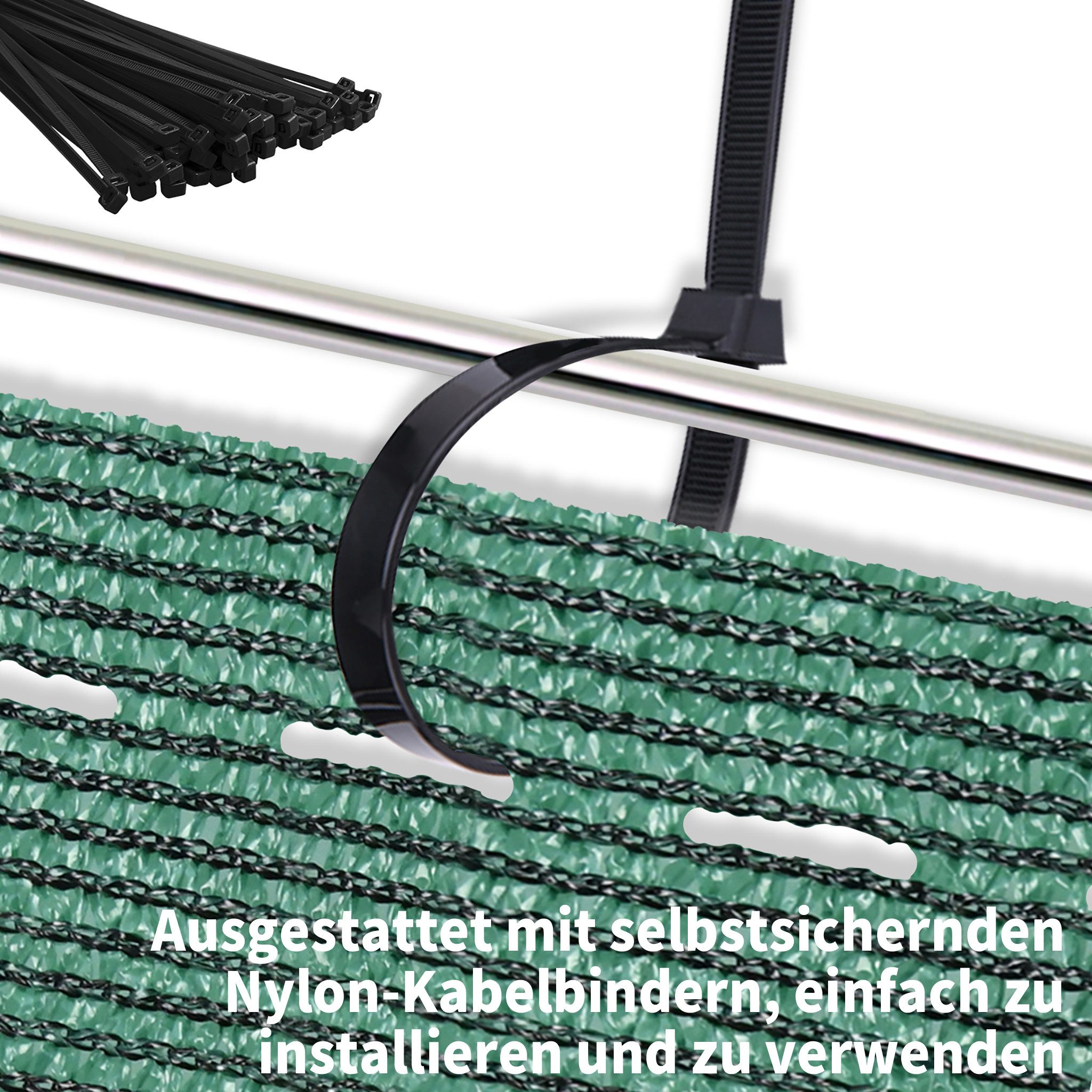 FIVMEN Balkonsichtschutz Zaunblende Schattiernetz Tennisblende Sichtschutz Zaun, Dunkelgrün Blende Sonnenschutz mit Kabelbinder für Garten, Balkon, 150 g/m² HDP – Bild 4 von 5