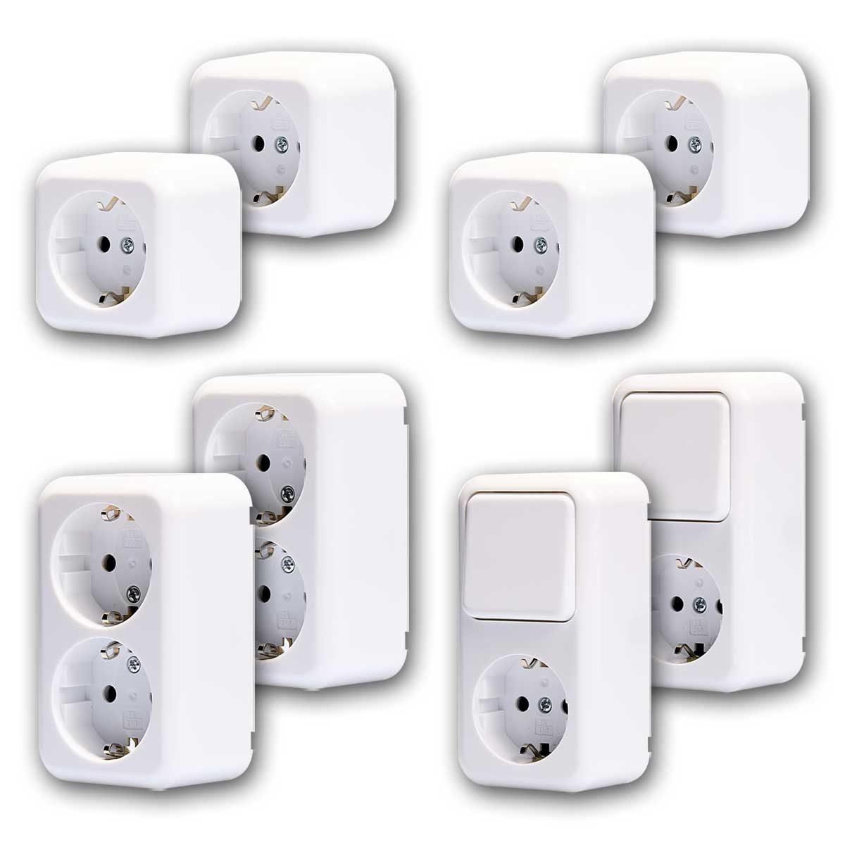 McPower Aufputz-Steckdose FINERY Set "Keller" 8-teilig 250V~ weiß Aufputz