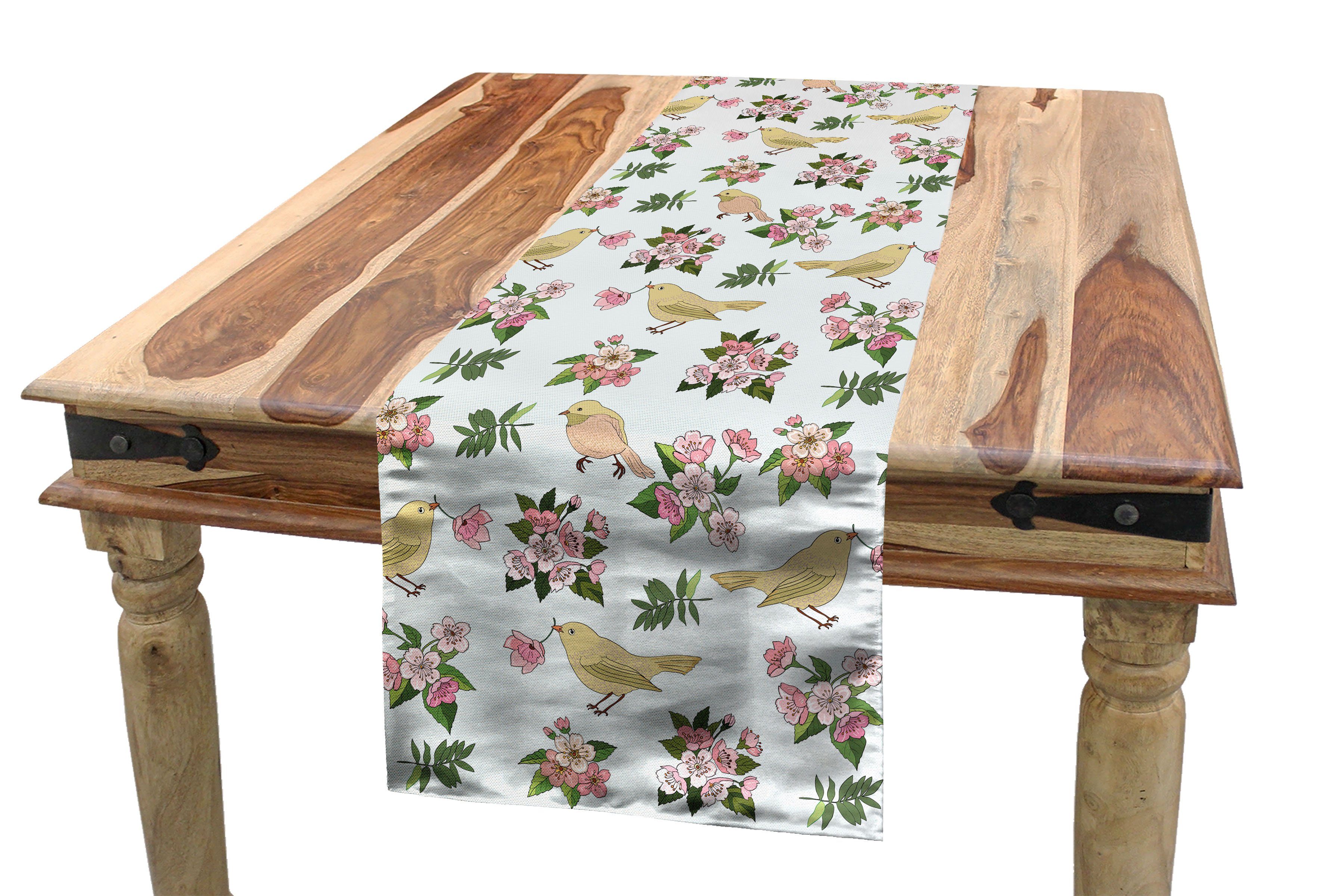 Abakuhaus Tischläufer Esszimmer Küche Rechteckiger Dekorativer Tischläufer, Blumen Blumen und Vogel-Muster