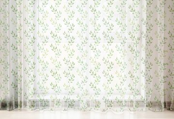 Gardine schiere Drapierung für Hochzeit Party 2 Panels, Abakuhaus, Grün Symmetrische Olive Leaves