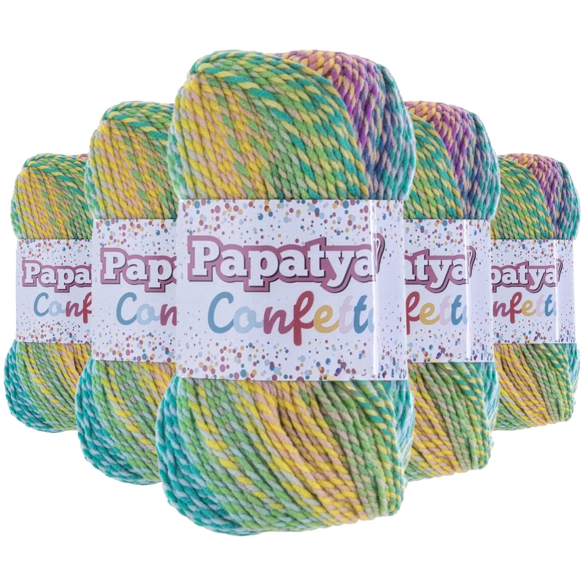 maDDma Farbverlauf Papatya Confetti 5x100g Knäuel Selbstmusterndes Wintergarn Häkelwolle, 925 m (Sparpaket, 5-St), mehrfarbig 13