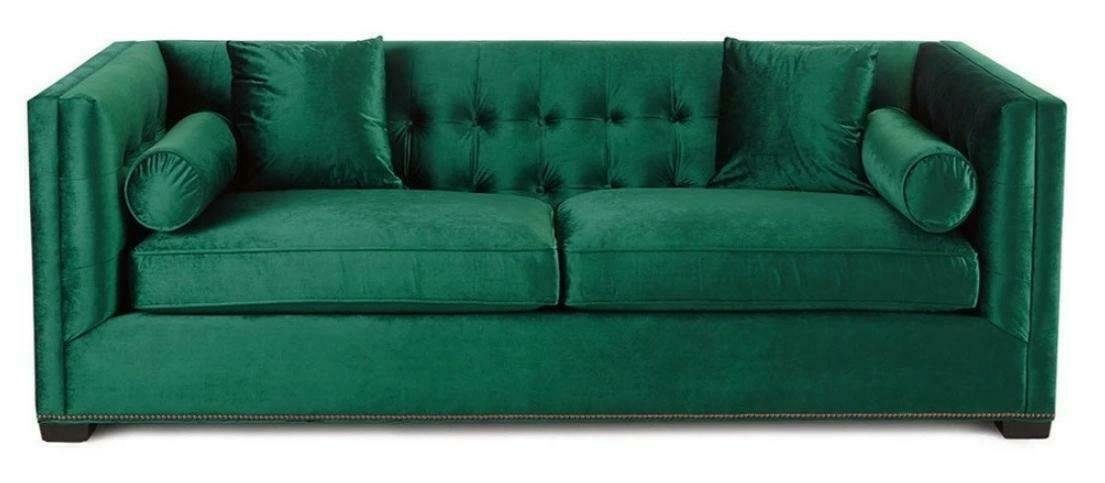 JVmoebel Chesterfield-Sofa, Dreisitzer Grün Stoff Polster Sofa Sofas Chesterfield