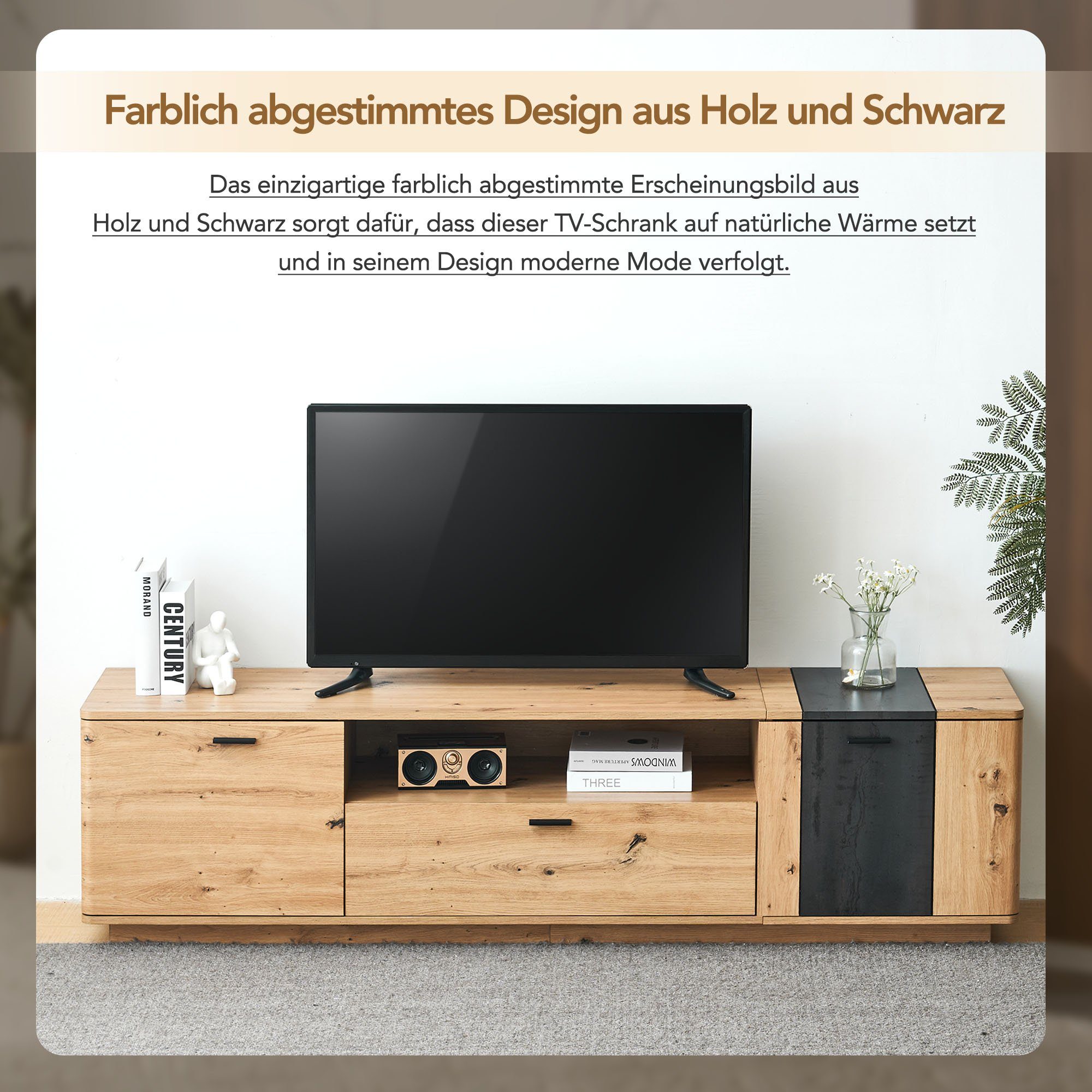 Sideboard Ecken rund TV-Schrank Natur Odikalo Stauraum Holzmaserung Lagerschrank Lowboard