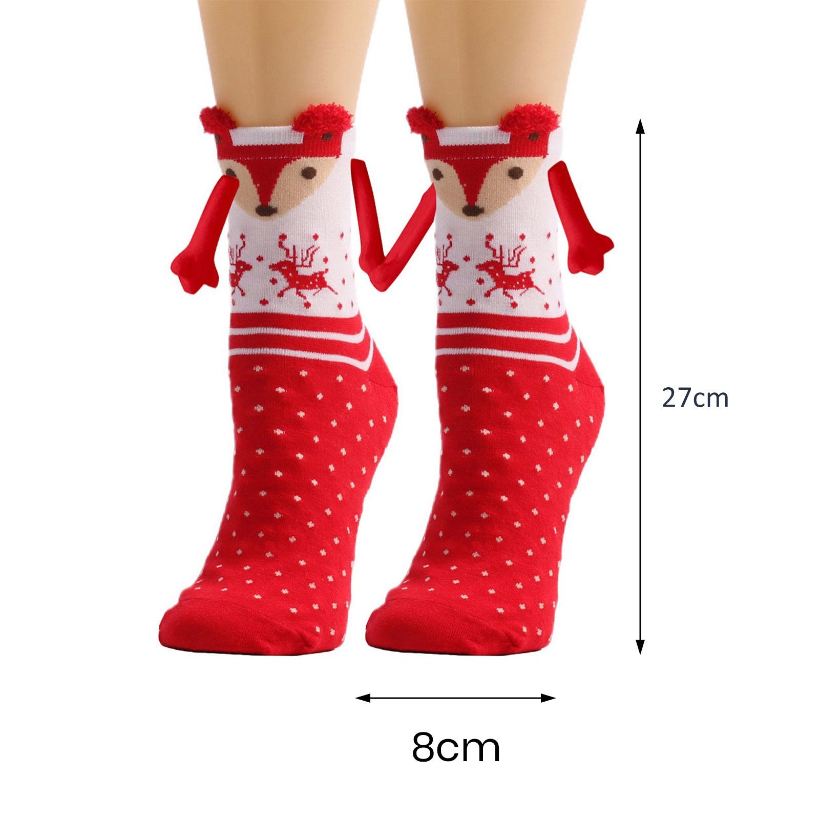 2 Rutaqian für die Hand, (Lustige mittelhohe Schneeflocken-Print, Weihnachtssocken Hält) mit gestreiftem Feinsöckchen Niedliche Paar Paare Magnetische Socken Haltesocken Socken