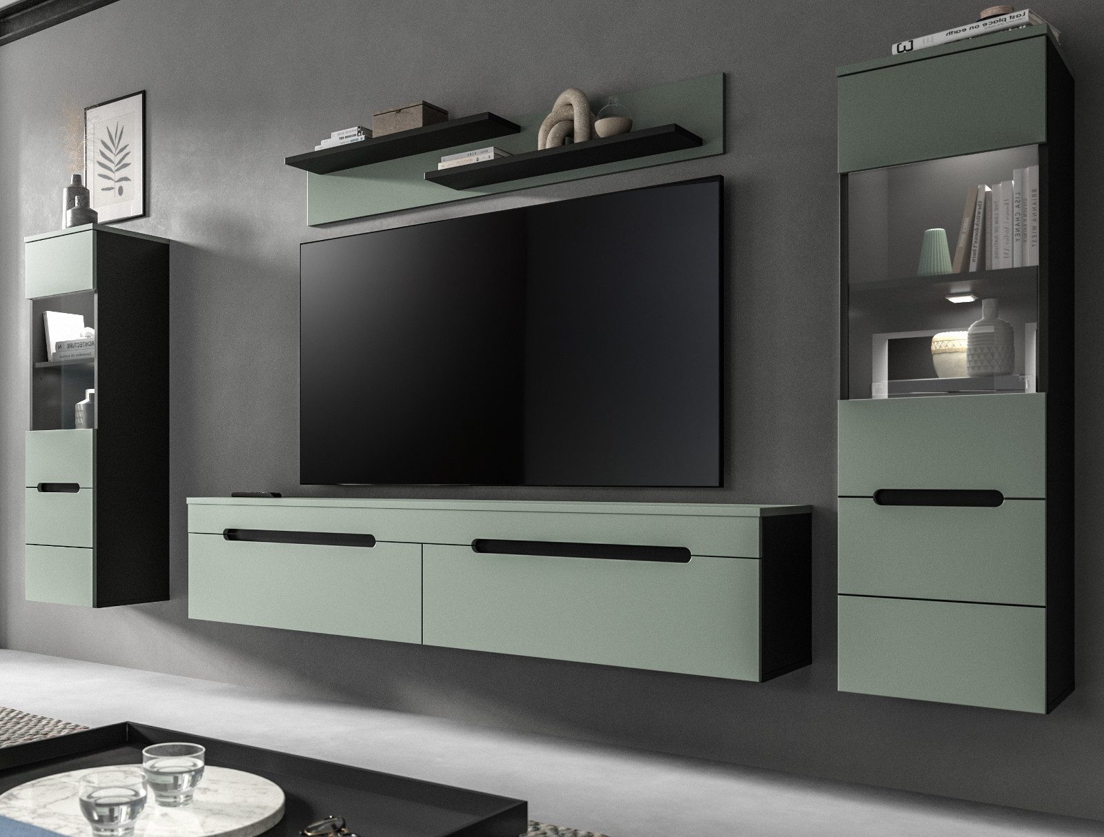 Inn.Furn Wohnwand Cooper, (Schrankwand in Salbei Grün und Basalt Grau, 4-te günstig online kaufen