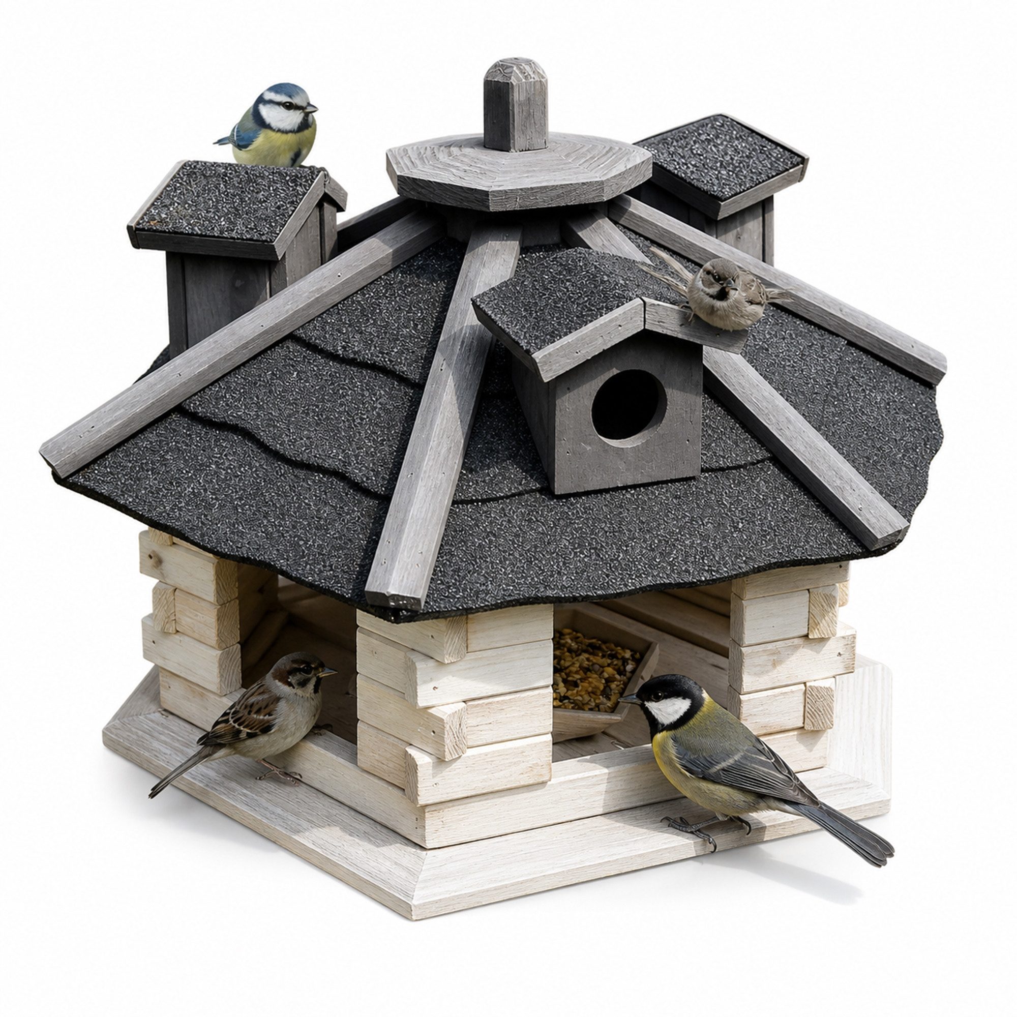 Mucola Vogelhaus Vogelfutterhaus Holz Vogelvilla 48 cm Futtersilo, Mit integriertem Futterspender und großzügigem Futterbereich