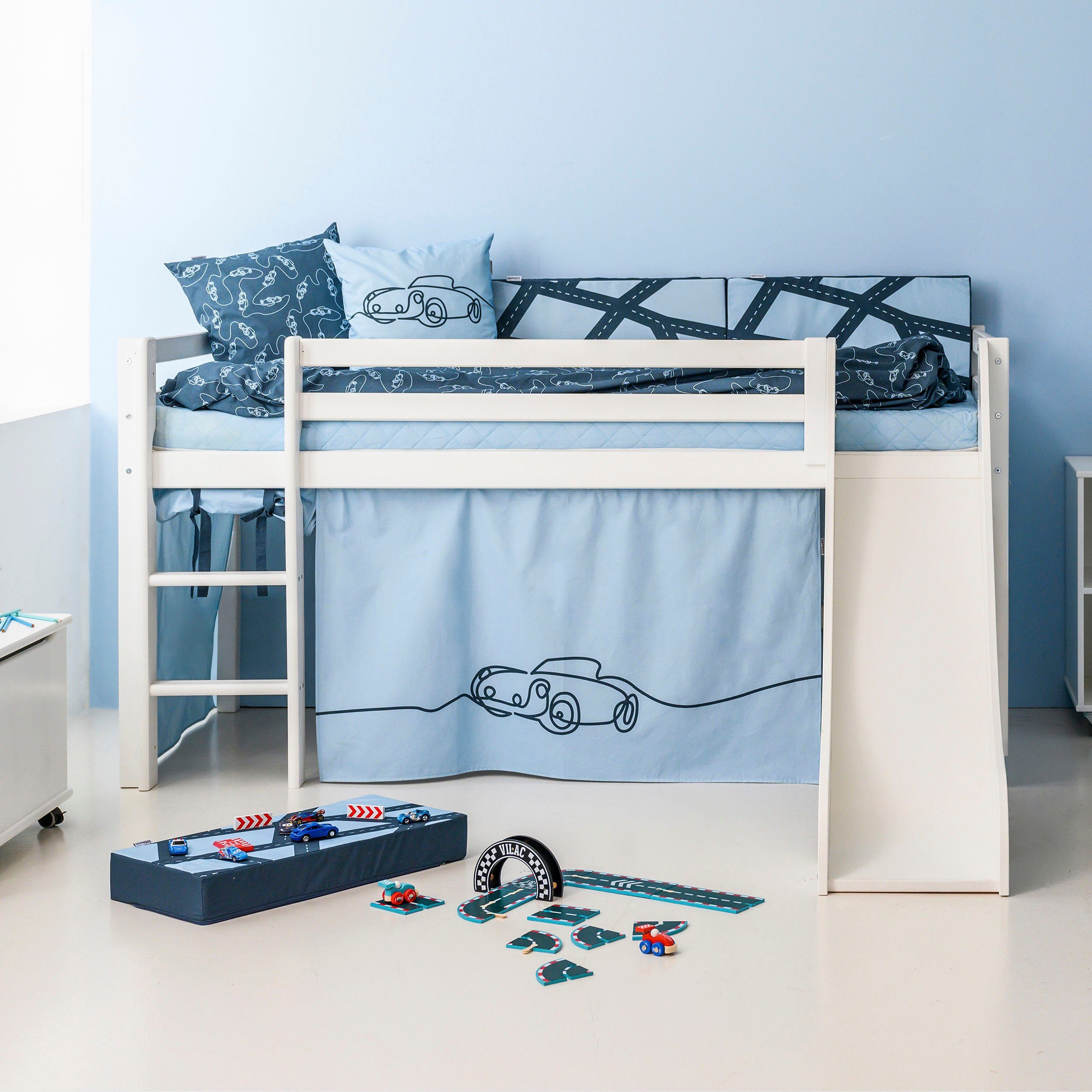 Hoppekids Hochbett «Cars» Rutsche & Vorhang Blau und viel Auswahl