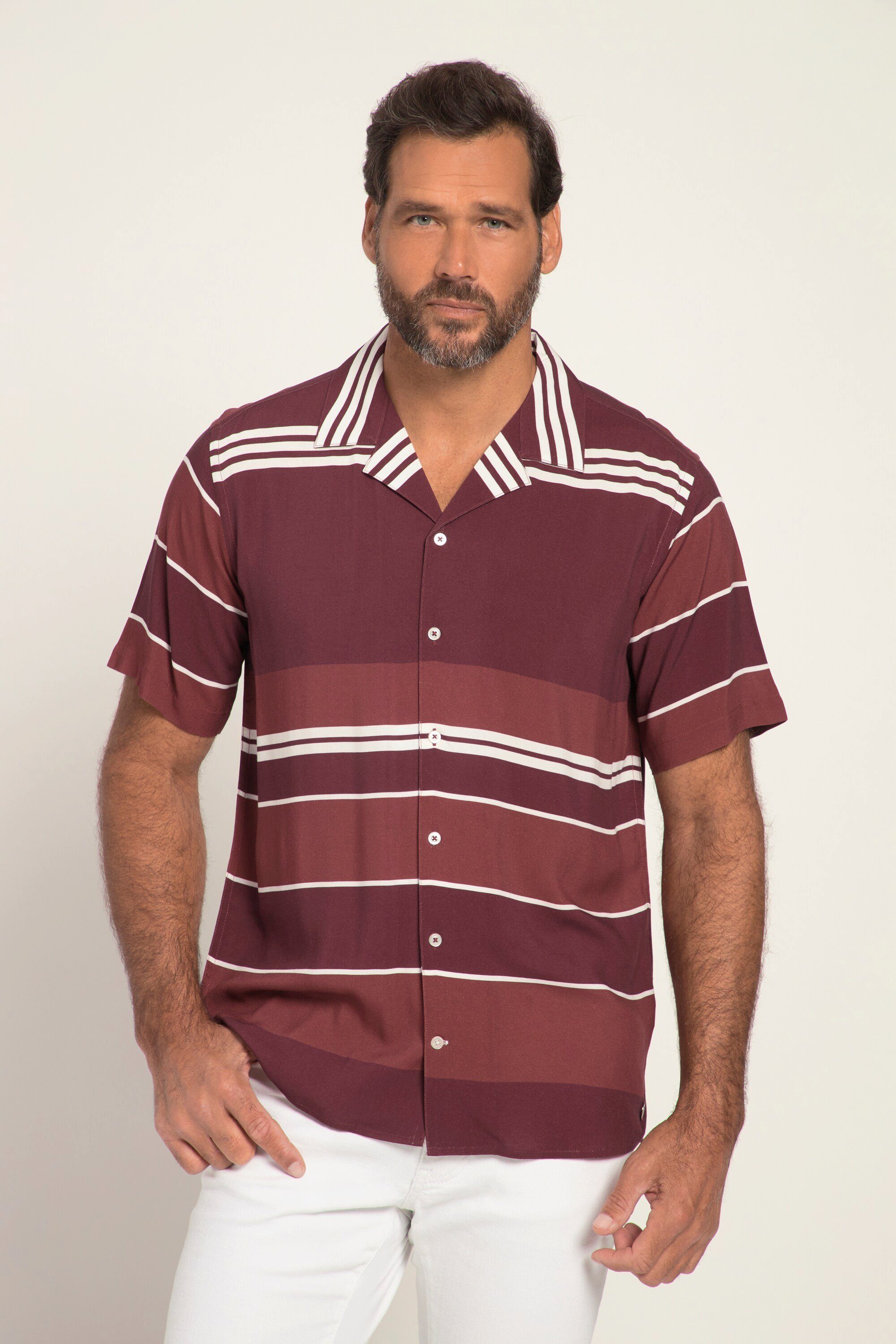 Kurzarmhemd Viskose-Hemd Halbarm Buttondown-Kragen Streifen