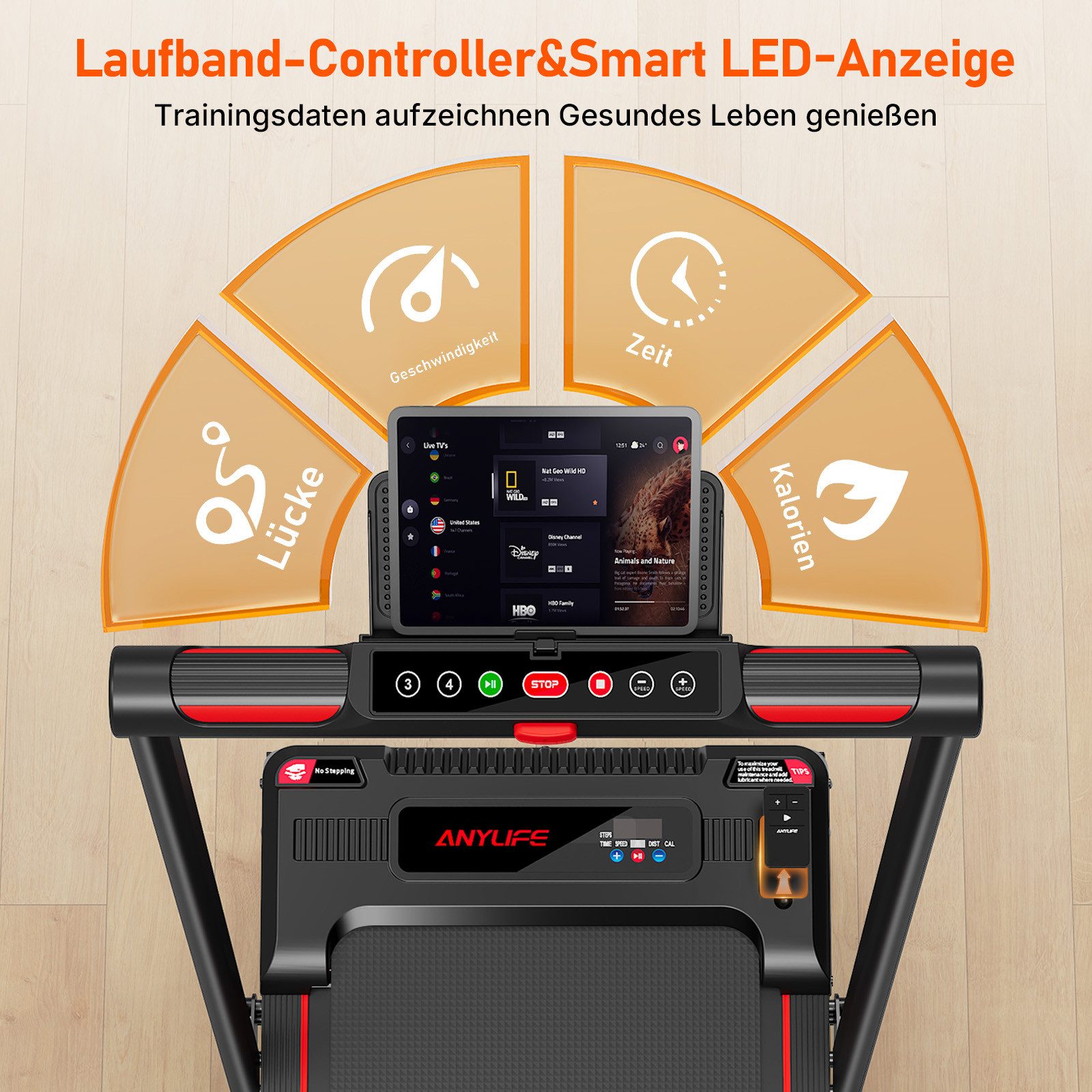 ANYLIFE Laufband mit Haltegriffen für Zuhause und Büro, Walking Pad 5% Steigung (1-tlg), 2,5 HP, leise mit Fernbedienung, max. 150 kg