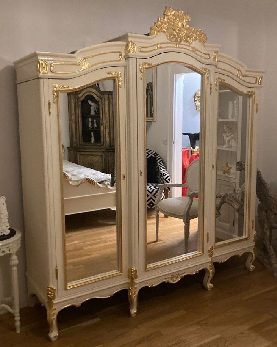 Casa Padrino Kleiderschrank Schlafzimmerschrank Möbel Möbel Türen Padrino 3 - Massivholz - Creme verspiegelten Verspiegelter Casa im - & Gold Barockstil / - Prunkvoll Schlafzimmer Kleiderschrank Barock Barock Edel mit