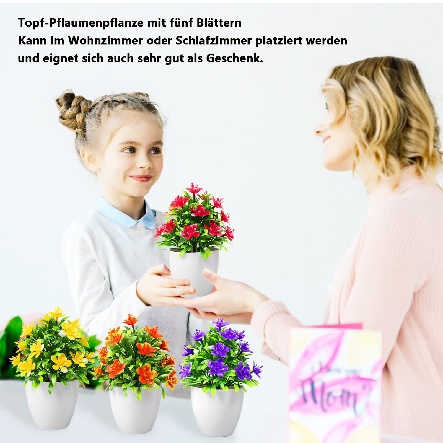 Kunstpflanze 4 Stück Kunstblumen im Topf Künstliche Blumen Klein Kunstpflanze, Agger, Mini Künstliche Pflanzen Wie Echt im Topf für Hause Büro Cafe – Bild 4 von 5