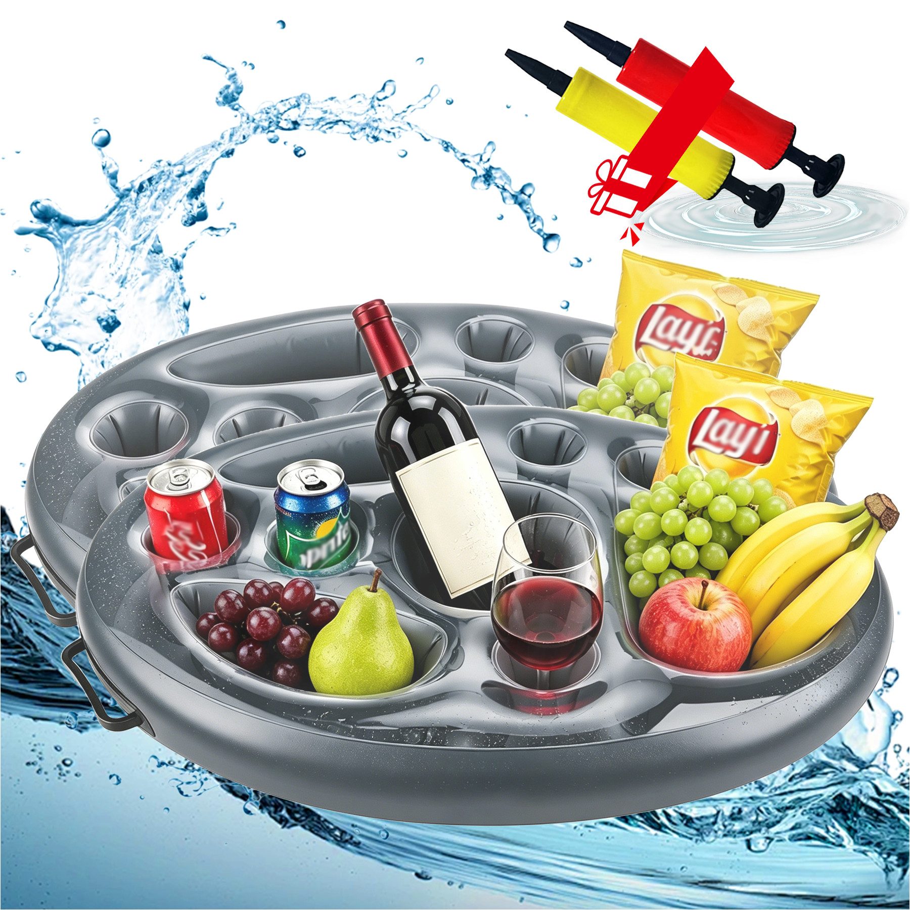 Mutig Aufblasbares Partyzubehör 2 Stück Aufblasbarer Getränkehalter 2 in1 Schwimmende Tablett, 8Löcher Große Kapazität Floating Material,Schwimmkörper für Pool,Party