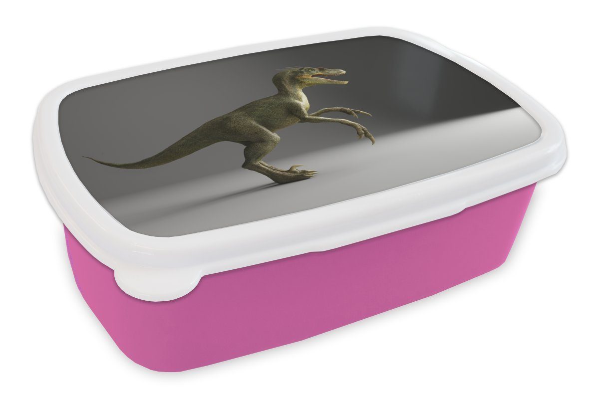 MuchoWow Lunchbox Velociraptor - Dinosaurier - Grau, Kunststoff, (2-tlg), Brotbox für Erwachsene, Brotdose Kinder, Snackbox, Mädchen, Kunststoff rosa