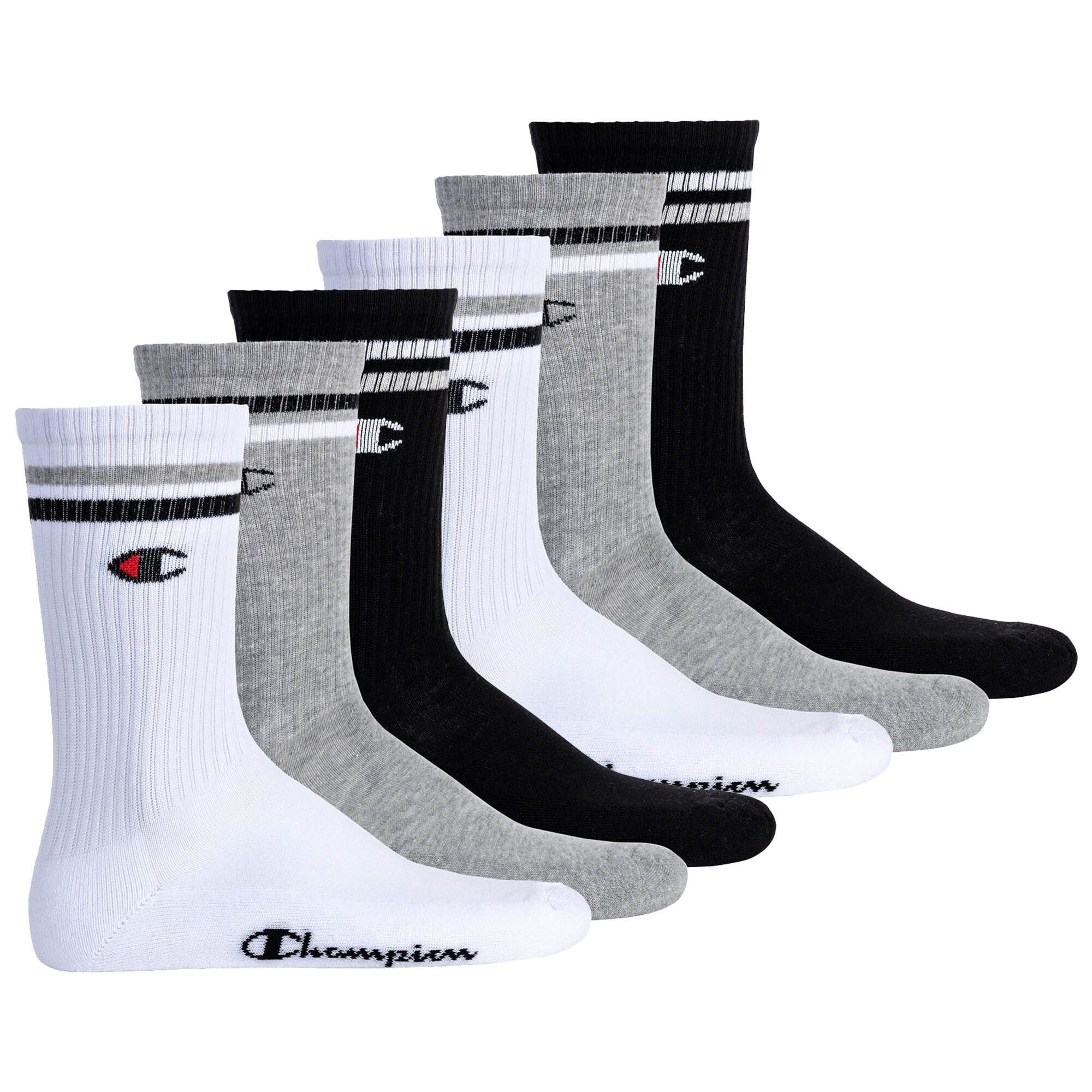 Champion Kurzsocken Unisex Socken, 6 Paar - Crew Socken, Logo Schwarz/Weiß/Grau