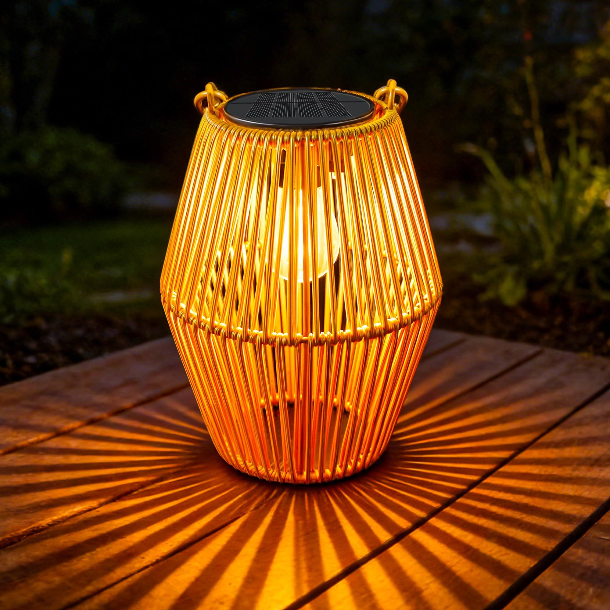 AIBISTAR LED Laterne Solarlampen Rattan Boho Stil,hängend oder stehend,IP44 wetterfest, Leuchtdauer 8-10h, geeignet für Garten, Balkon, Terrasse & Eingang