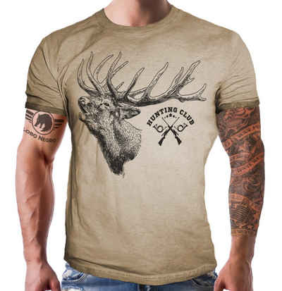 LOBO NEGRO® T-Shirt in Sand Washed Optik für den Jäger: Hunting Club Hirsch