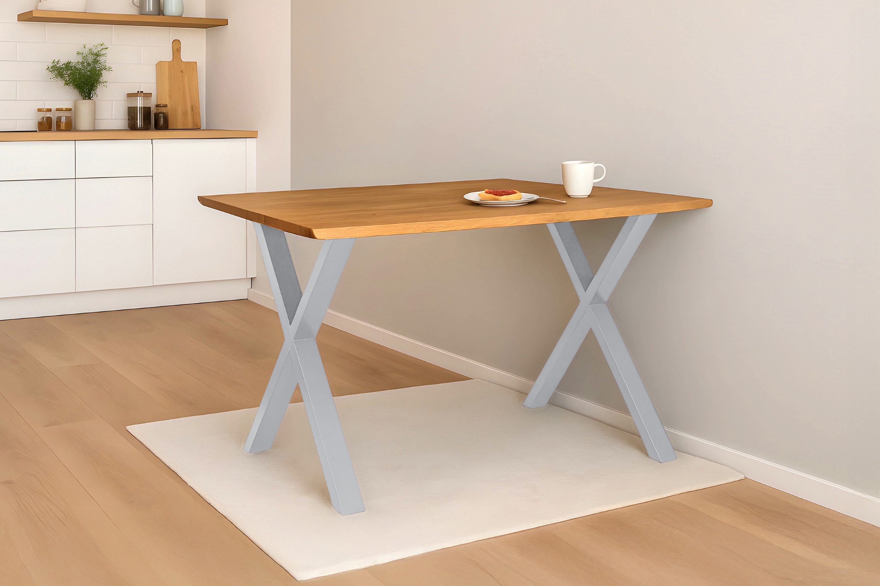 SAM® Esstisch Cati, massives Eichenholz, Baumkante, Metallgestell X-Form