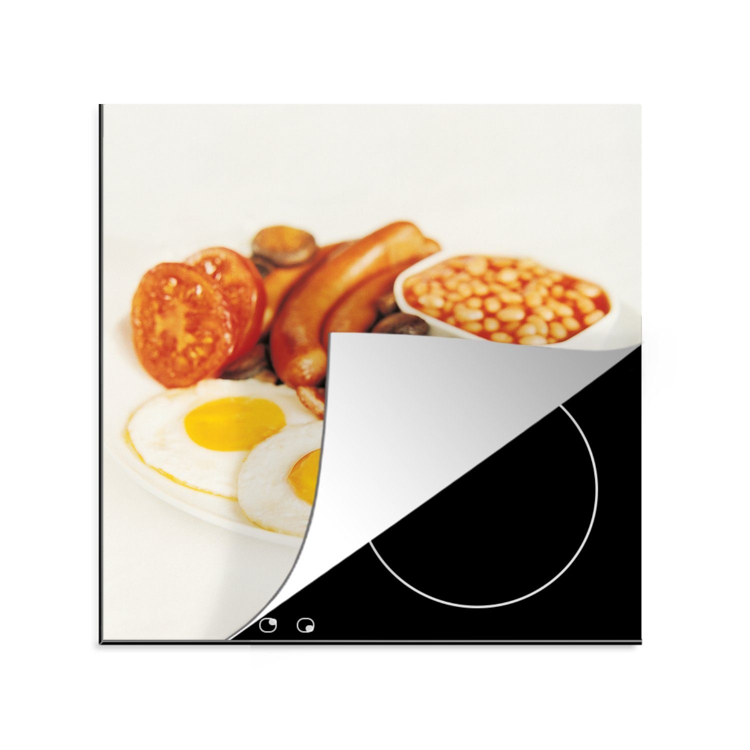 MuchoWow Herdblende-/Abdeckplatte English Breakfast mit weißem Hintergrund, Vinyl, (1 tlg), 78x78 cm, Ceranfeldabdeckung, Arbeitsplatte für küche