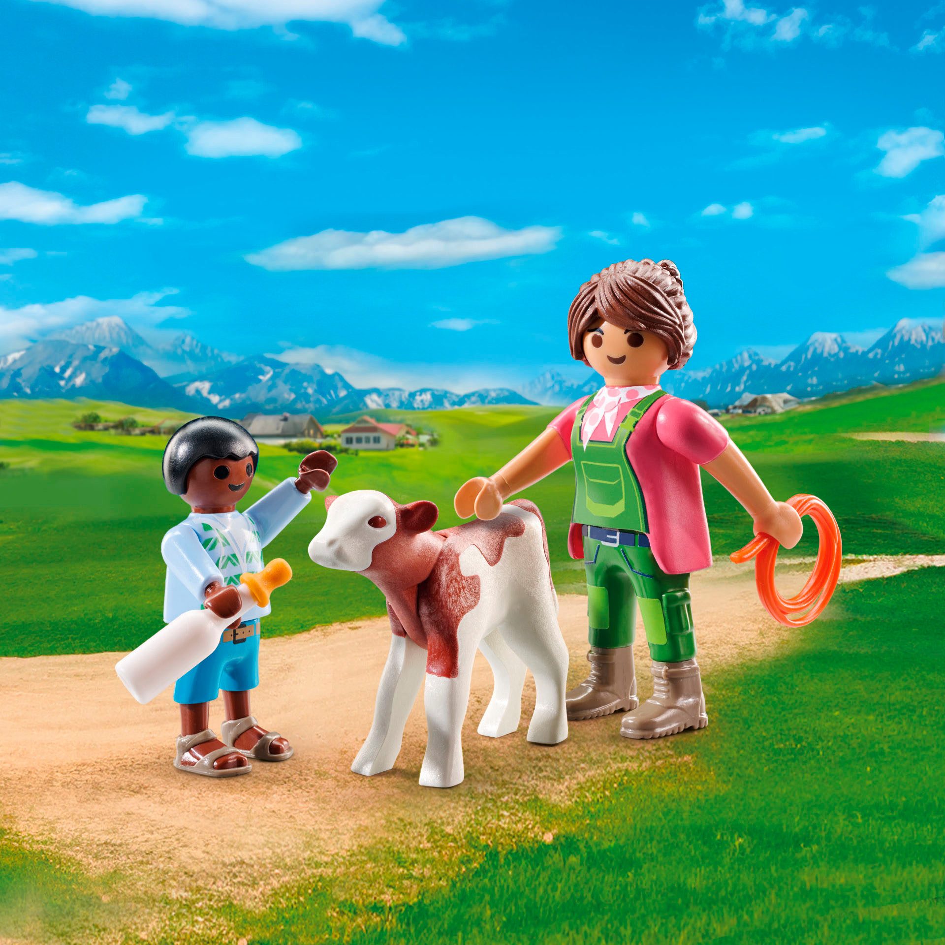 Playmobil® Bäuerin mit Kind und Kalb (71803), Playmobil DuoPack Konstruktio günstig online kaufen