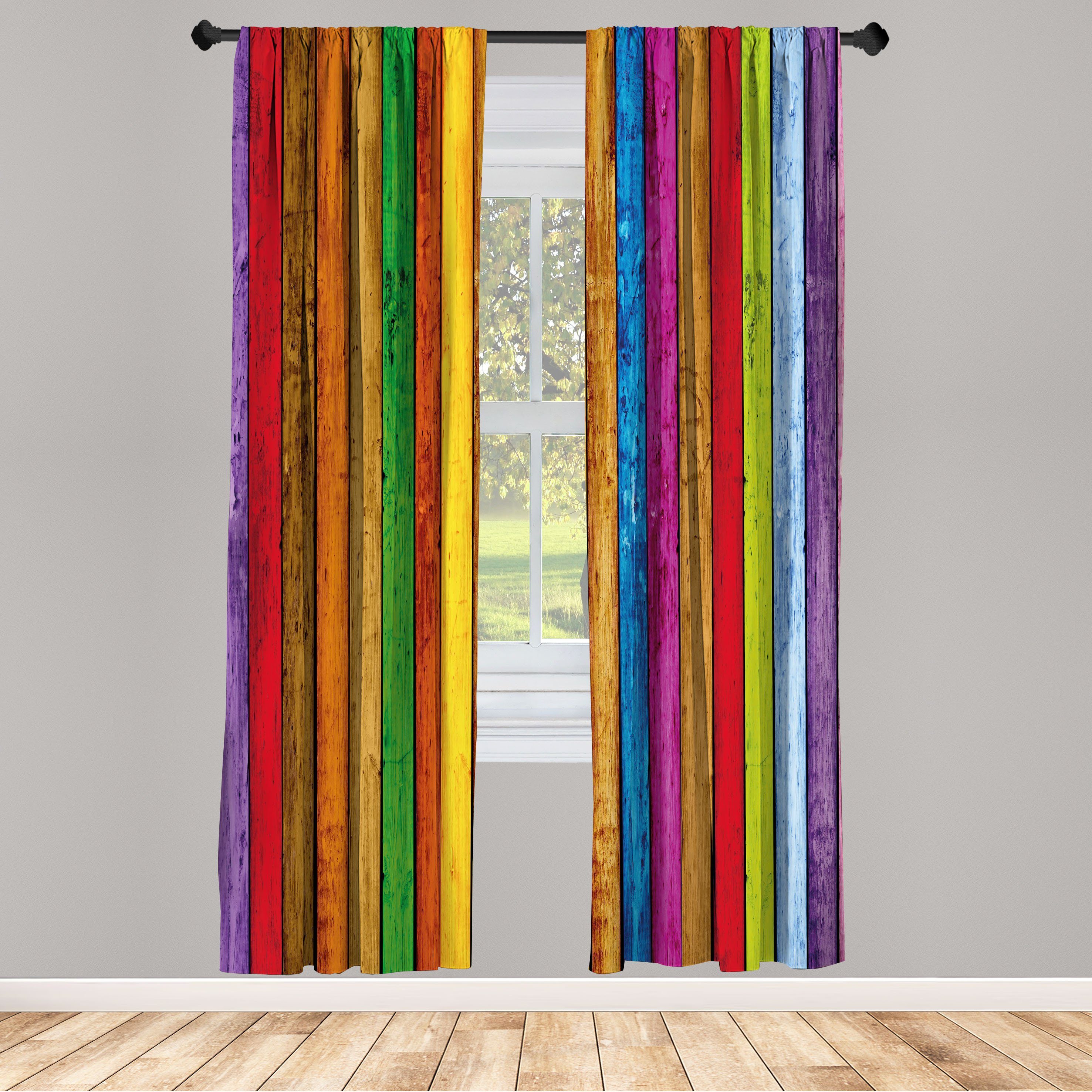Gardine Vorhang für Wohnzimmer Schlafzimmer Dekor, Abakuhaus, Microfaser, Regenbogen Leuchtende Holz