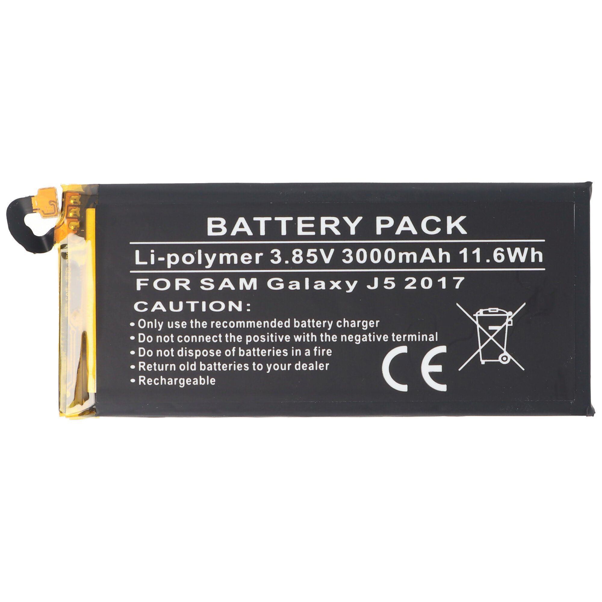 Akku passend für Samsung Galaxy J5 2017, Li-Polymer, 3,85V, 3000mAh, Akku