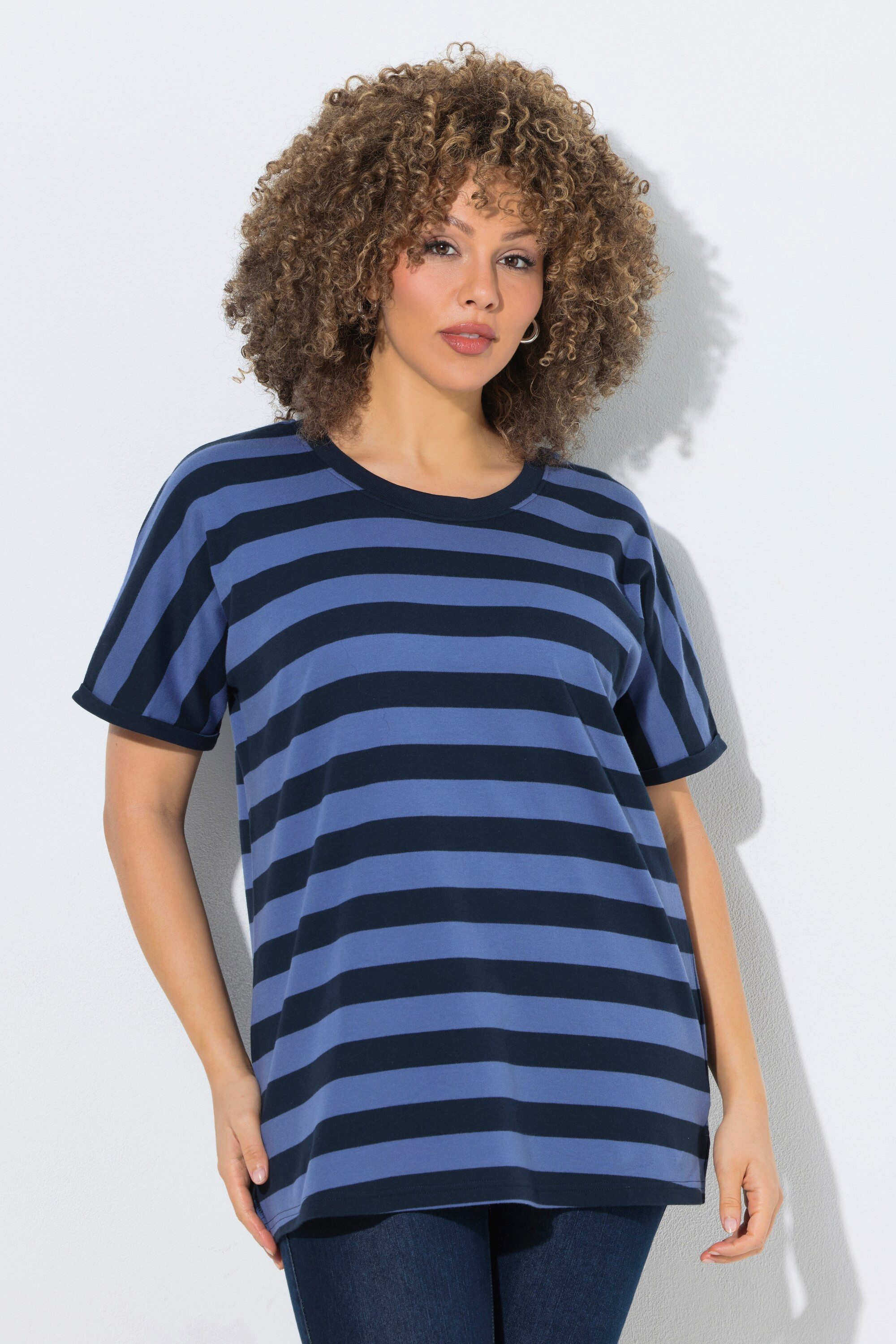 Ulla Popken T-Shirt T-Shirt Ringel Oversized Rundhals Halbarm