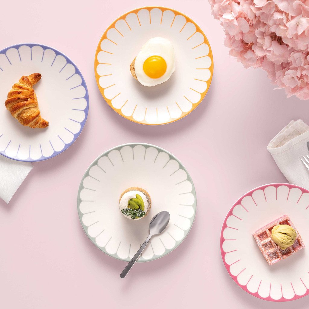 Villeroy & Boch Frühstücksteller Fleur couleur Frühstücks-/Dessertteller 4tlg., (4 St), Premium Porcelain, 4 Stck, mikrowellensicher,spülmaschinenfest, Made i