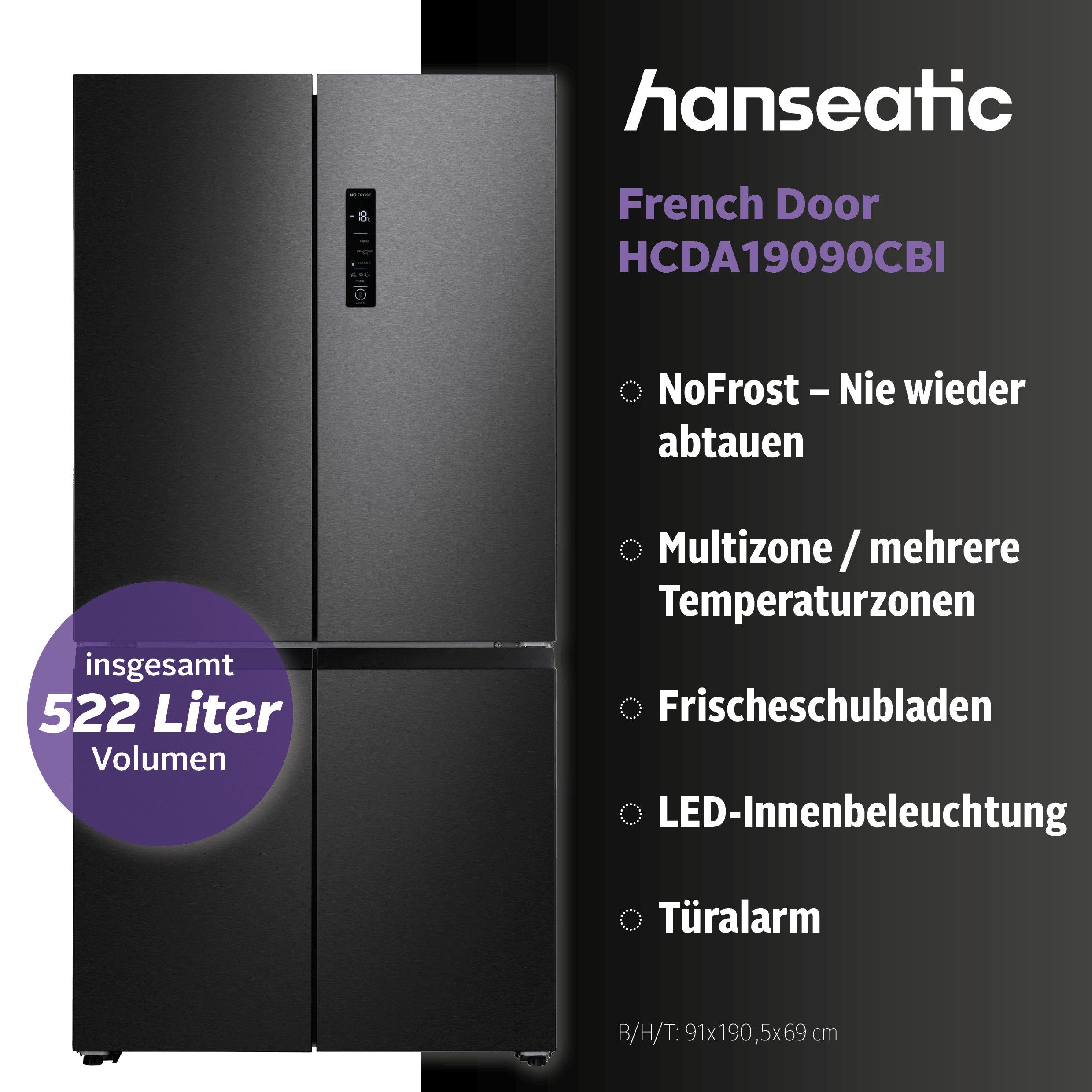 Hanseatic Multi Door HCDA19090CBI, 190,5 cm hoch, 91 cm breit, inkl. 3 Jahre Herstellergarantie