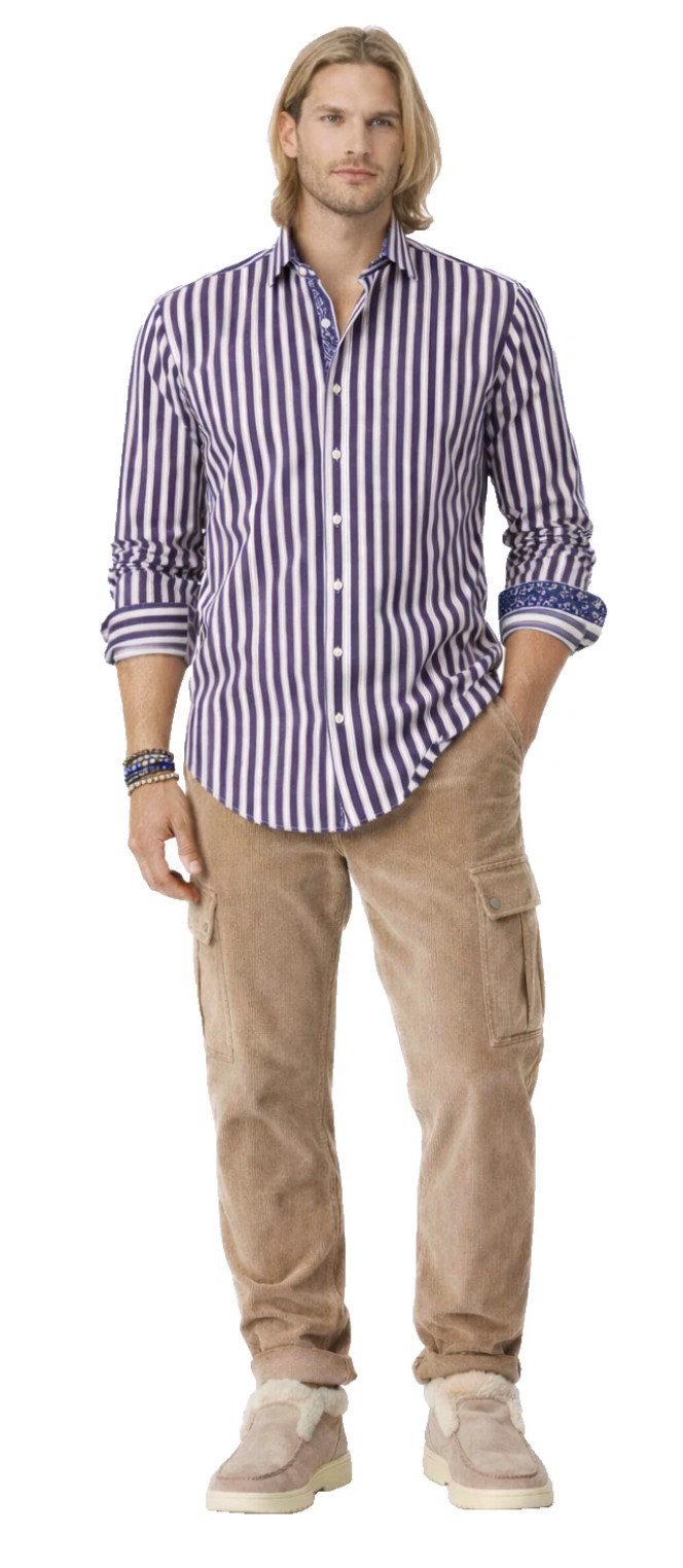 Robert Graham Streifenhemd Herren Hemd Limited Edition Kentkragen Gestreiftes Design mit kontrastierendem Innenbesatz