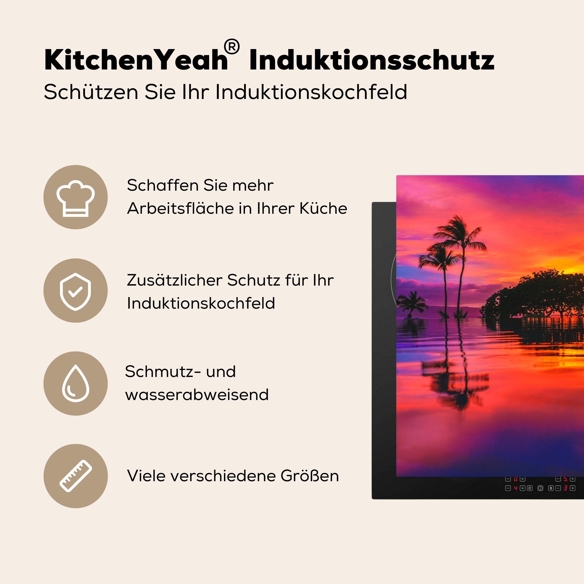 MuchoWow Herdblende-/Abdeckplatte Farben - (1 81x52 Ceranfeldabdeckung cm, Hawaii küche, die Induktionskochfeld Vinyl, tlg), - Schutz Himmel, für
