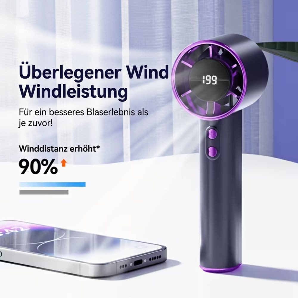 Montegoni Handventilator Tragbarer Mini USB Ventilator, Handventilator USB Ventilator, Starke Windleistung, Digitaldisplay, leise & USB-aufladbar
