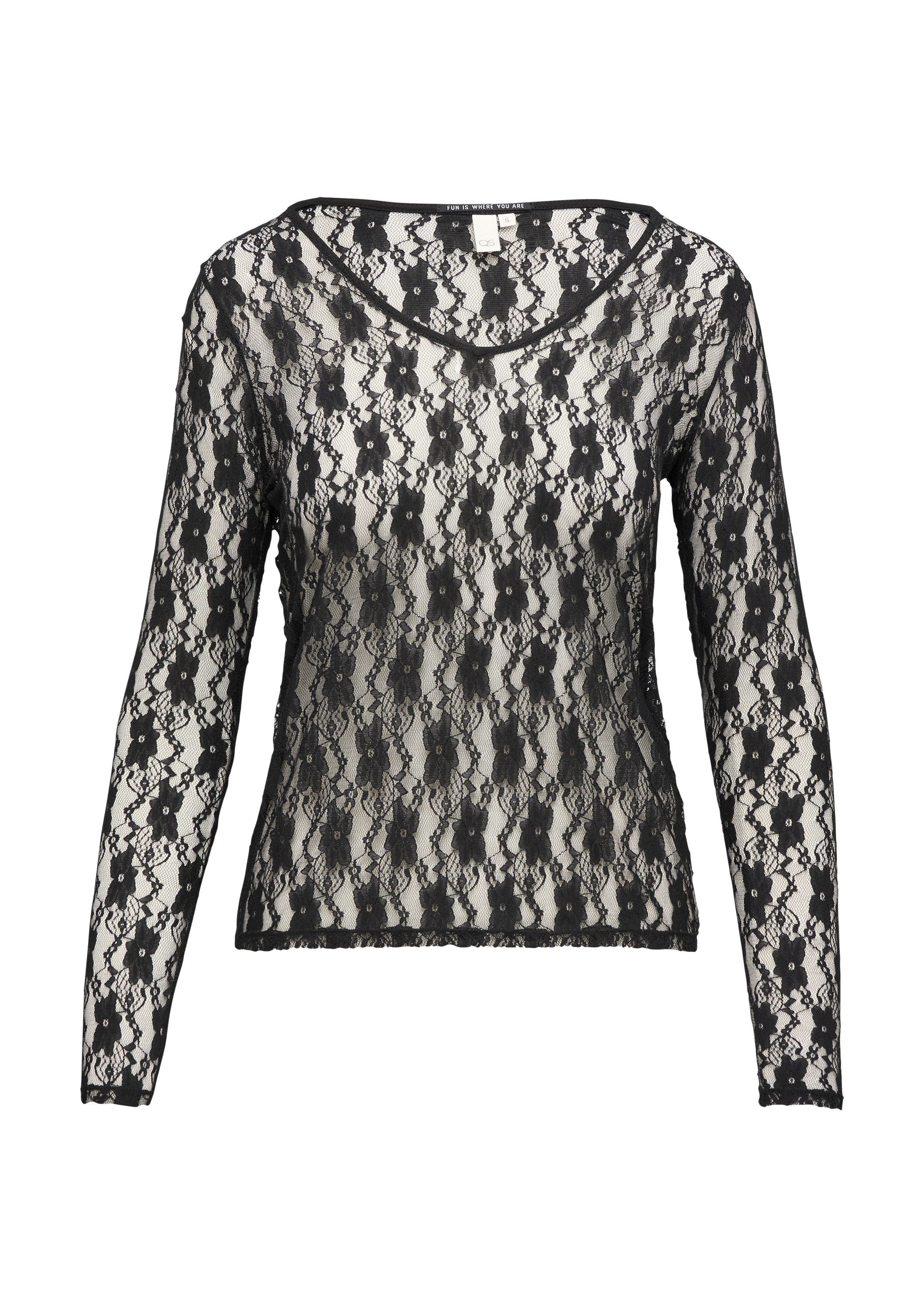 QS Langarmshirt T-Shirt Transparentes Spitzenshirt mit V-Ausschnitt günstig online kaufen