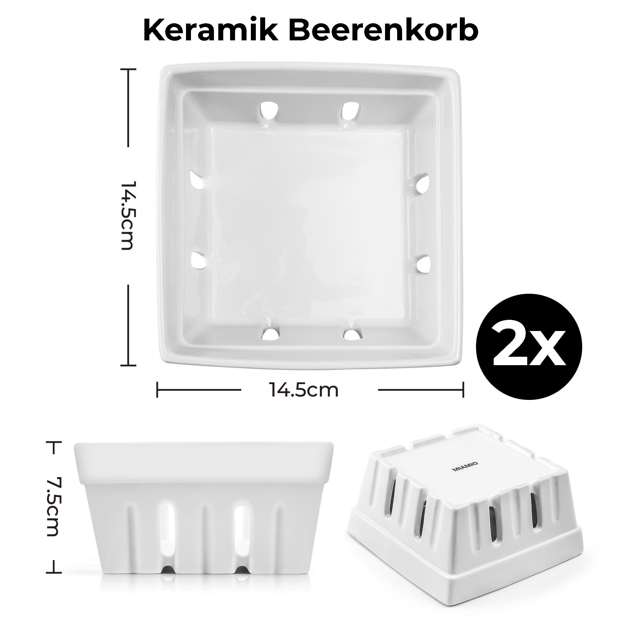 MiaMio Obstschale Beerenkorb mit Abtropffunktion, Keramik, (Set, 2-tlg)