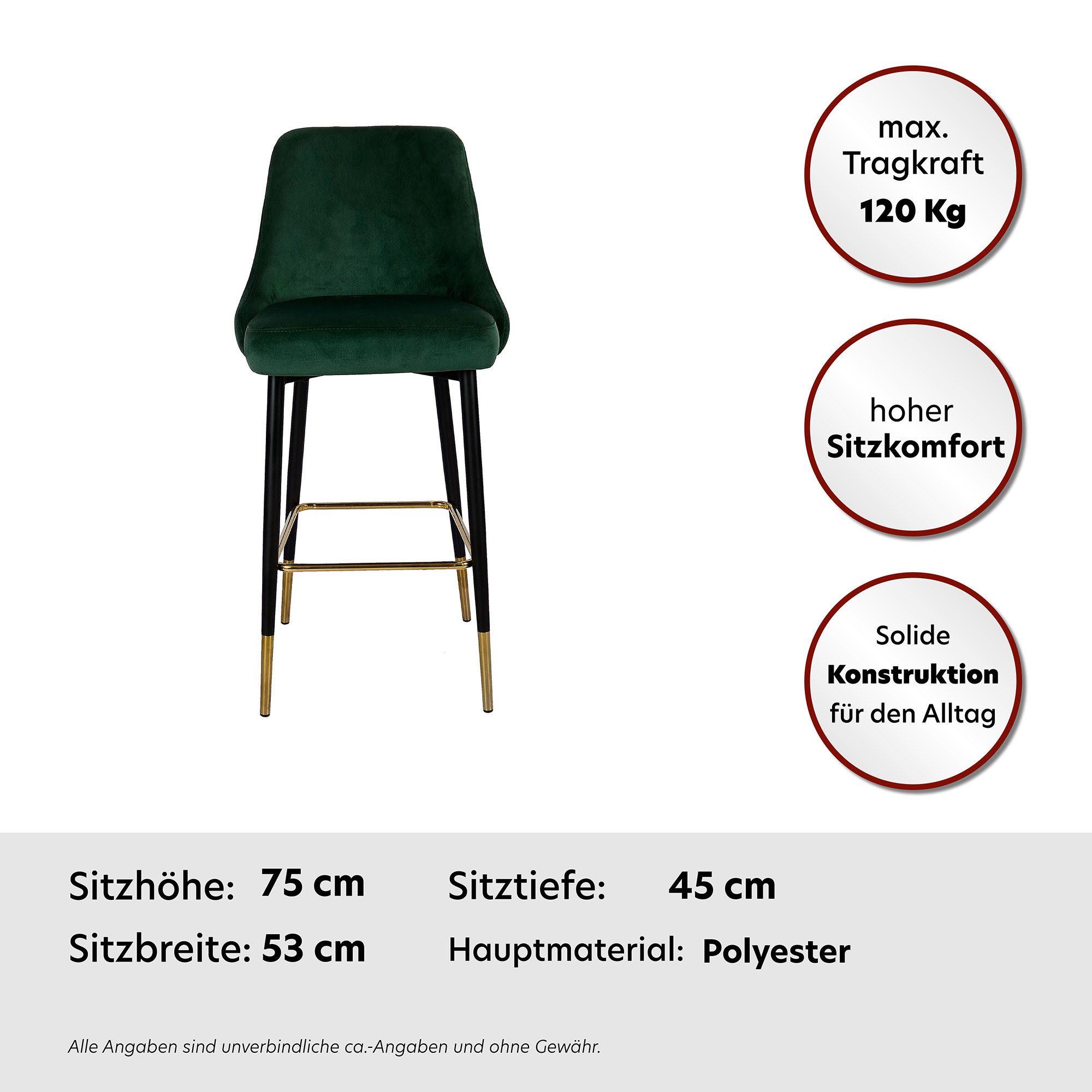 Kayoom Hochstuhl Barstuhl Moonlight 125, gesteppte Rückenlehne, Stuhlbeine aus Eisen (1 St), mit Fußstütze, gesteppte Rückenlehne, 2-farbig elegantes Gestell