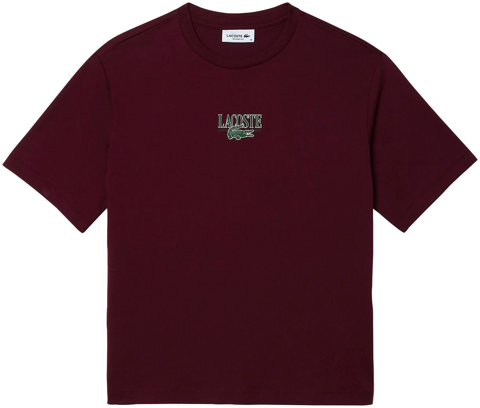 Es sind viele Leute erschienen! Lacoste T-Shirt mit Markenlabel Bordeaux