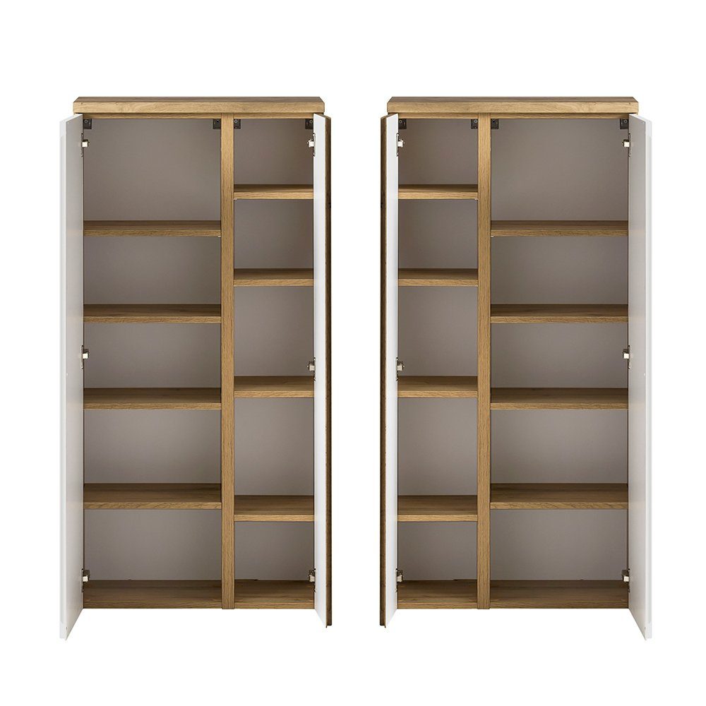 Lomadox Midischrank VASTO-03-WHITE Midischrank 65cm Wotan Eiche Nb. mit weiß matt, B/H/T 40/130/35 cm
