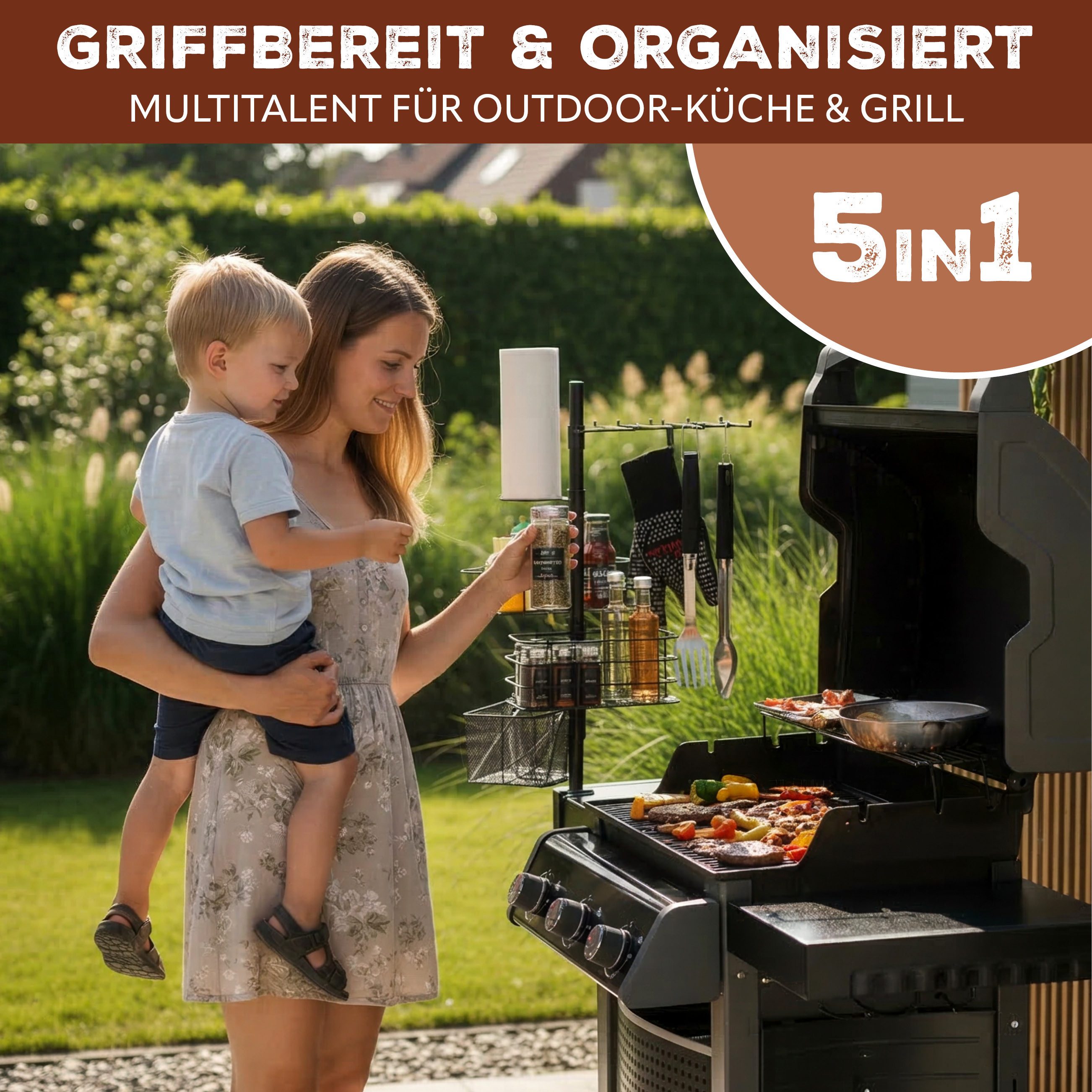 eluno Halterung 5-in-1 Grillzubehör-Organizer zur Klemmmontage