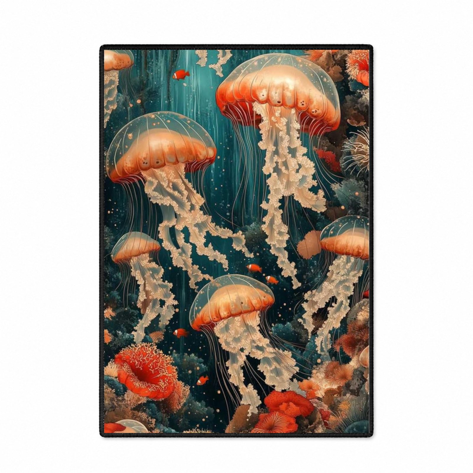 Jumpeak Teppich Quallen Unterwasserwelt Korallen Ozean Kunst Teppich, Rechteckig, Höhe: 5 mm, Kunstkaschmir, pflegeleicht, kurze Fasern, angenehm zu tragen