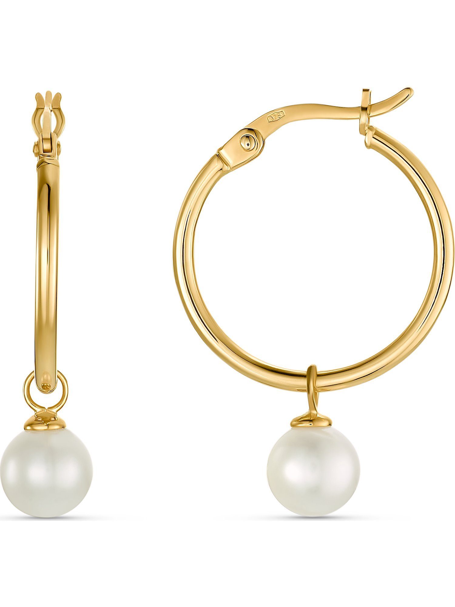 CHRIST Paar Creolen CHRIST Damen-Creolen 375er Gelbgold Süßwasserperle (Paar)