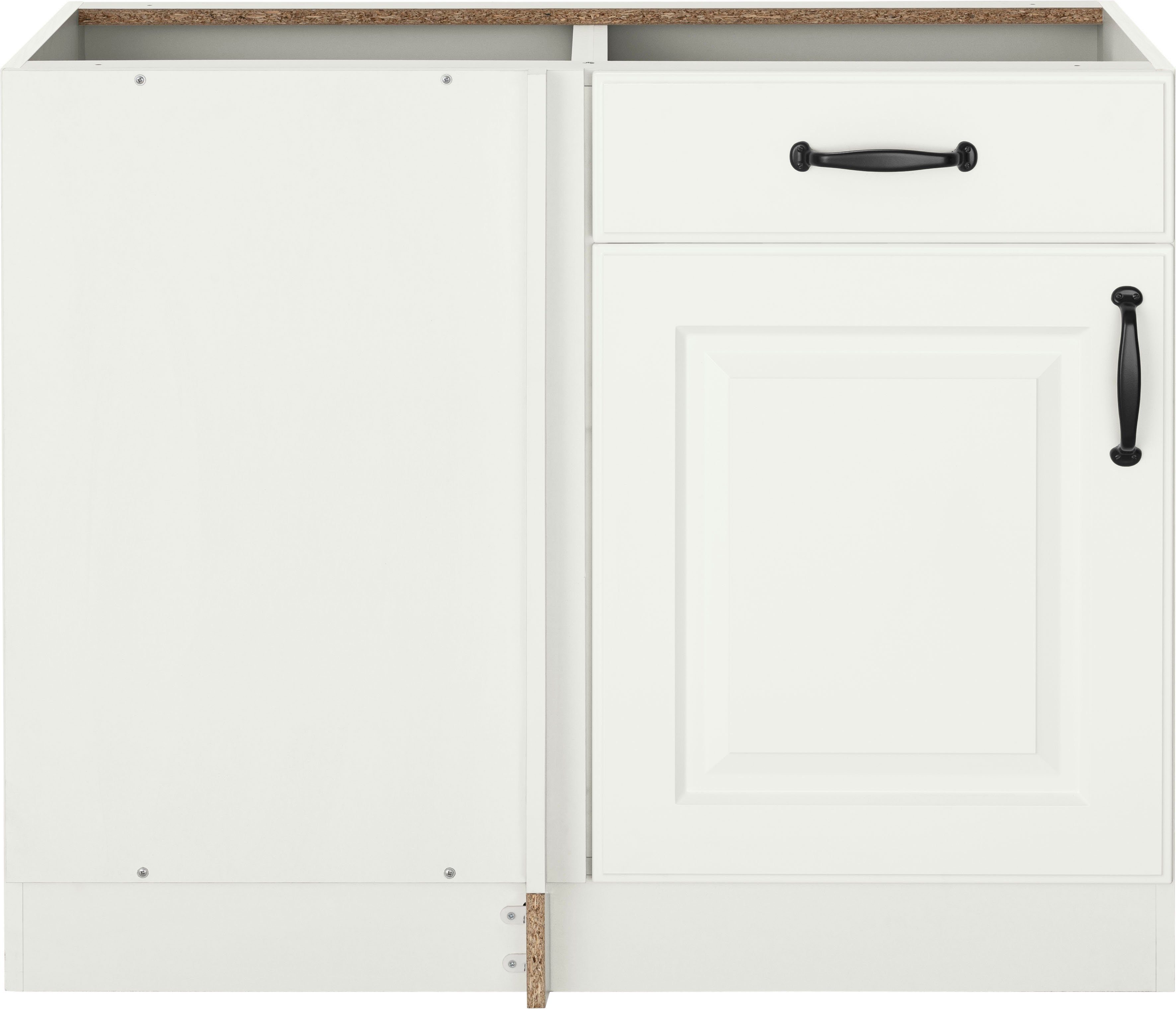 wiho Küchen Eckunterschrank Erla 100 cm breit, Kassettenfront, Planungsmaß 110 cm, ohne Arbeitsplatte Weiß/Weiß | Weiß