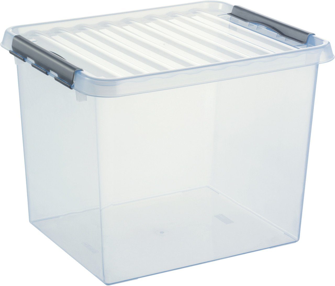 Sunware Q-Line Box 120 Liter – Transparent/rot, 80x50x38 Cm, Stapelbare Aufbewahrungsbox Mit Deckelclips