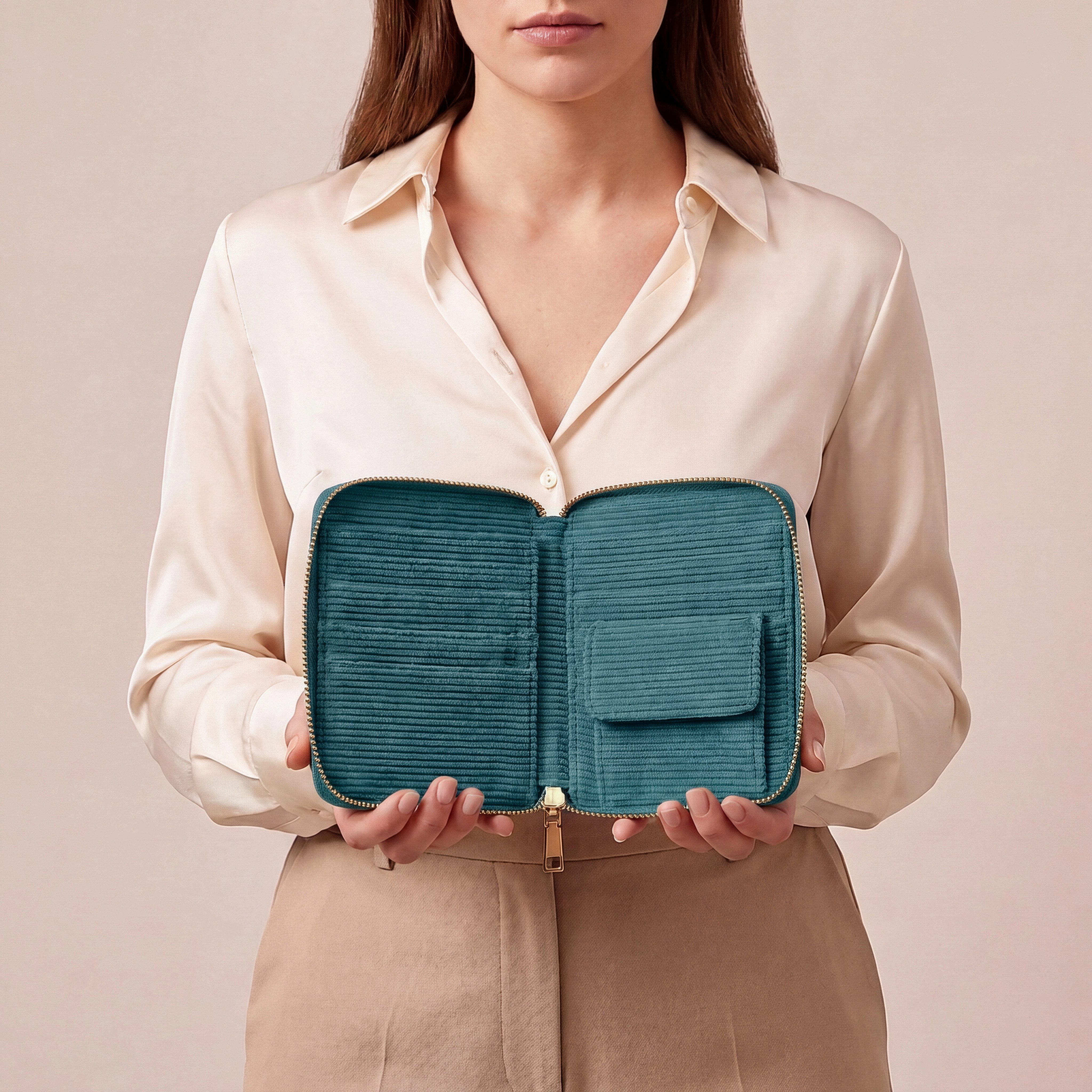 MillyMilk Geldbörse FONDO MEDIUM – Damen Cord Geldbeutel – Stoff Portemonnaie, Cord-Geldbörse mit stabiler Form, viel Platz und Reißverschluss. – Bild 3 von 5