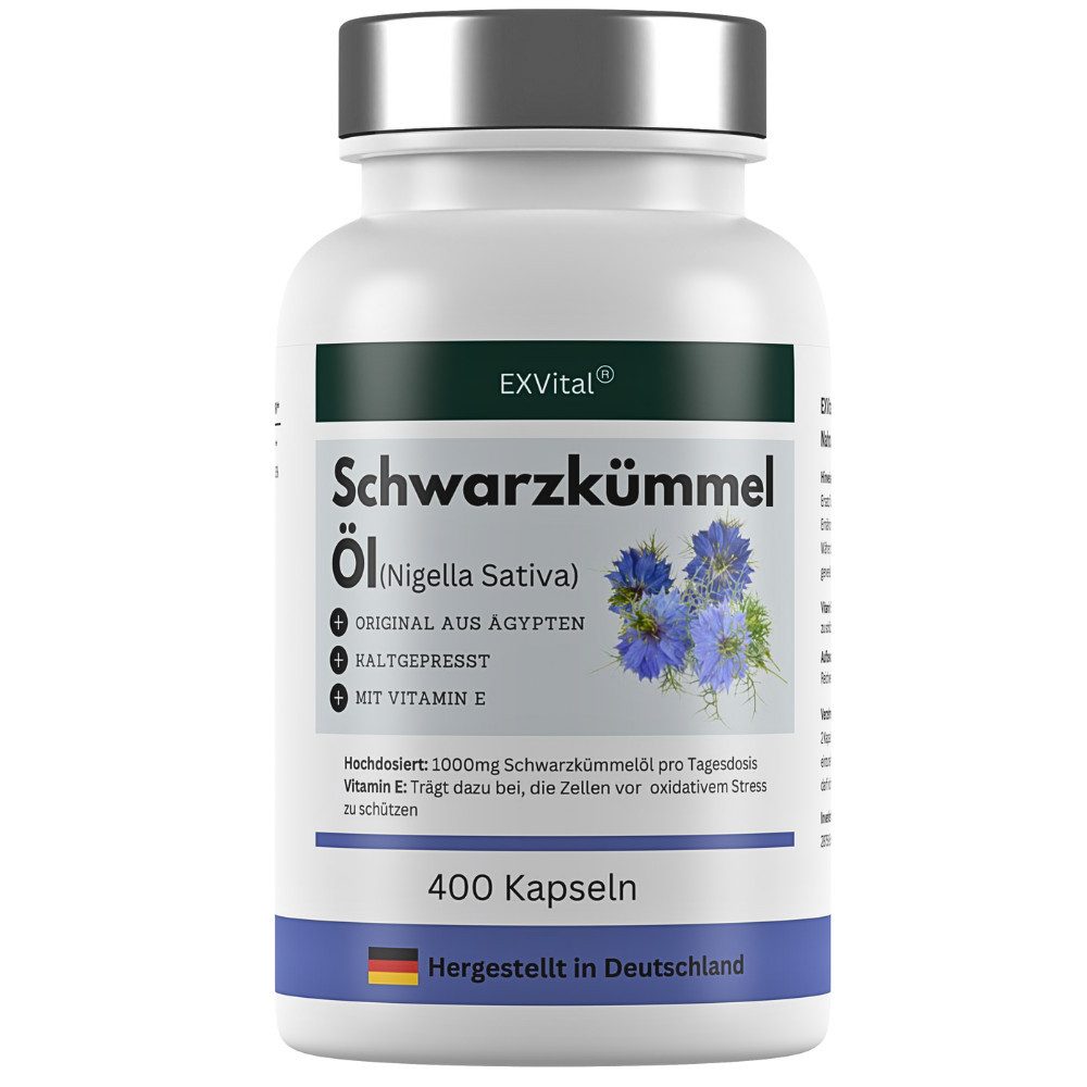 Schwarzkümmelöl kaltgepresst, ägyptisch, naturbelassen, mit Vitamin E Softgel Kapseln, 400 St., 280 g