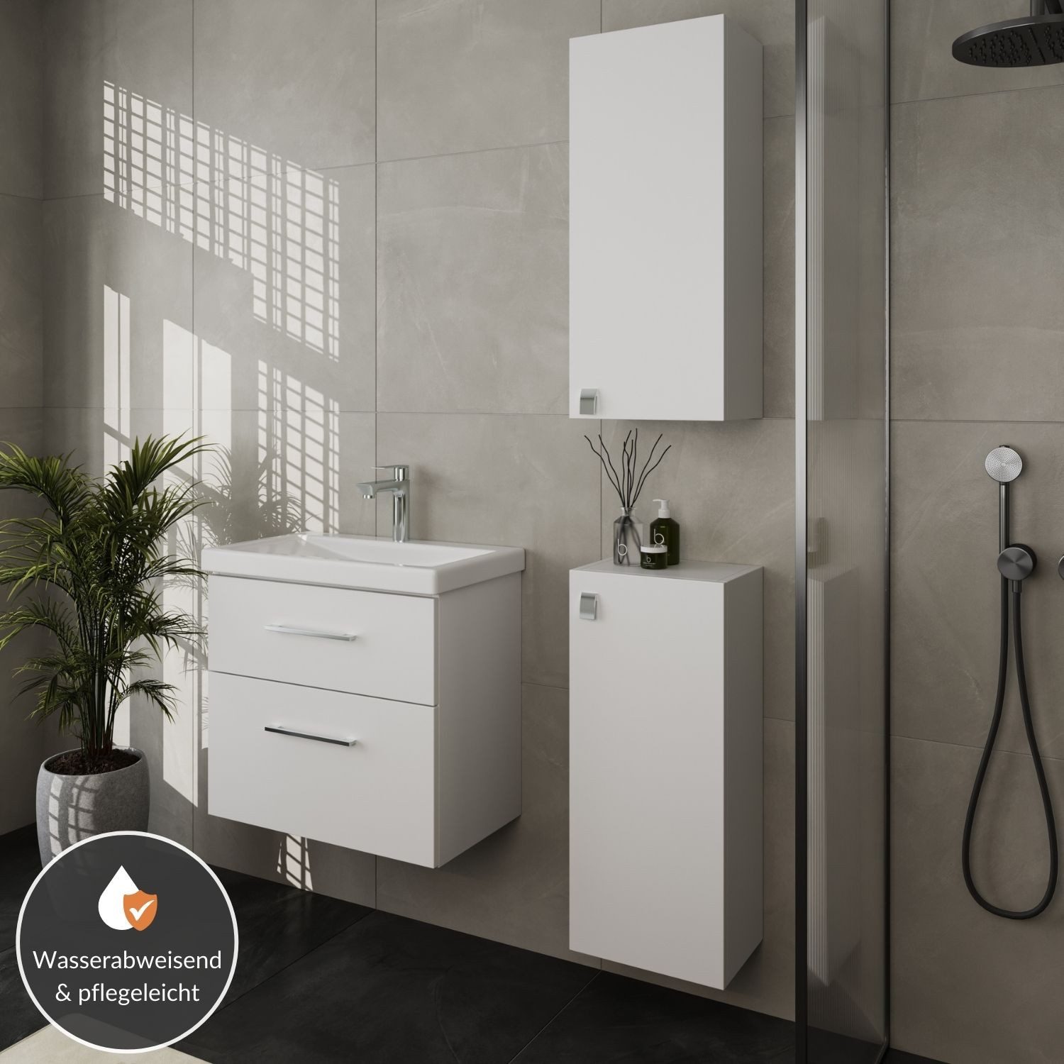 Planetmöbel Badmöbel-Set Badmöbel-Set 63cm mit 2x Midischrank, (Waschbeckenunterschrank, Badezimmerschrank)