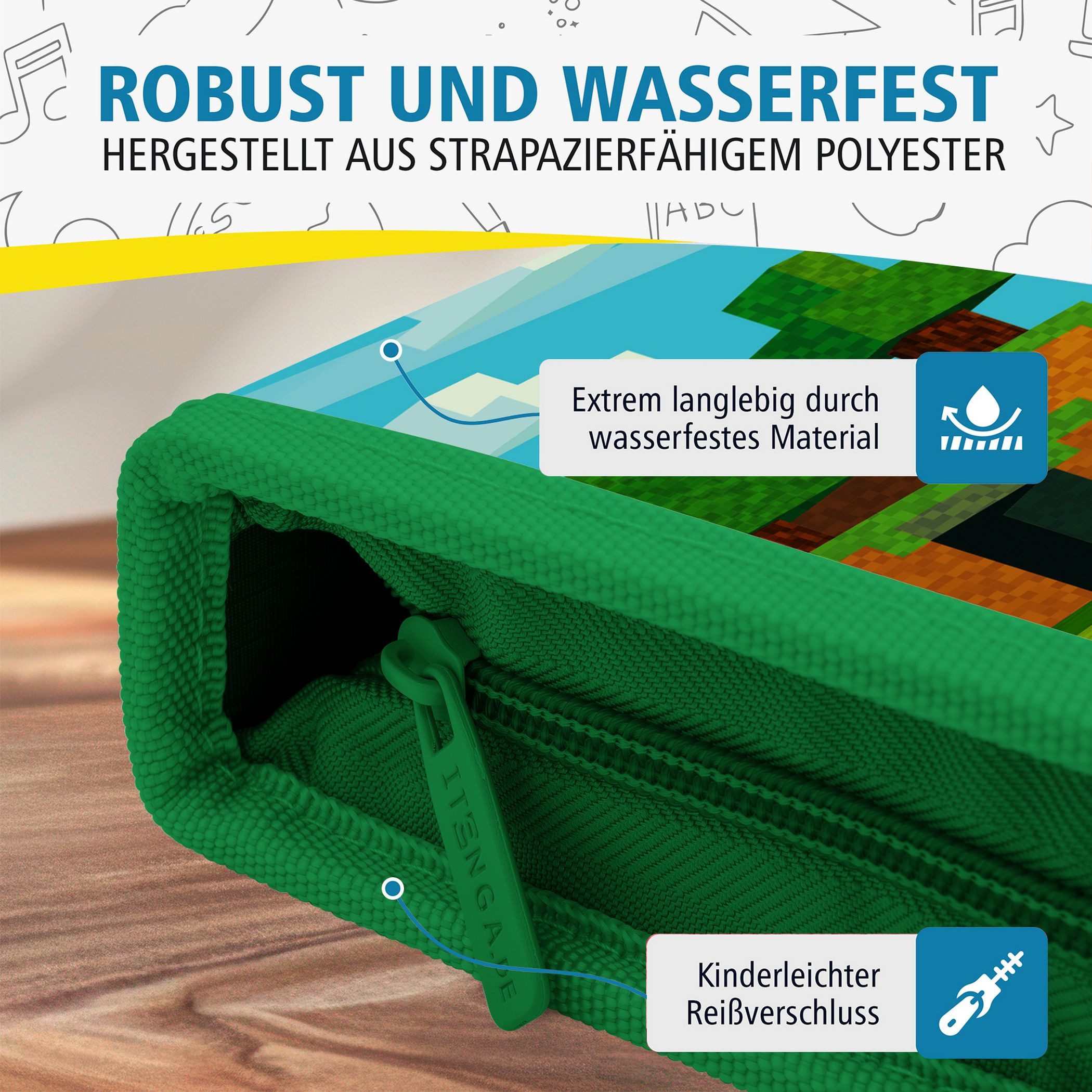 itenga Federmäppchen itenga Schüler-Etui Mäppchen Blockgame Pixel 28 teilig (gefüllt) 1-Zip