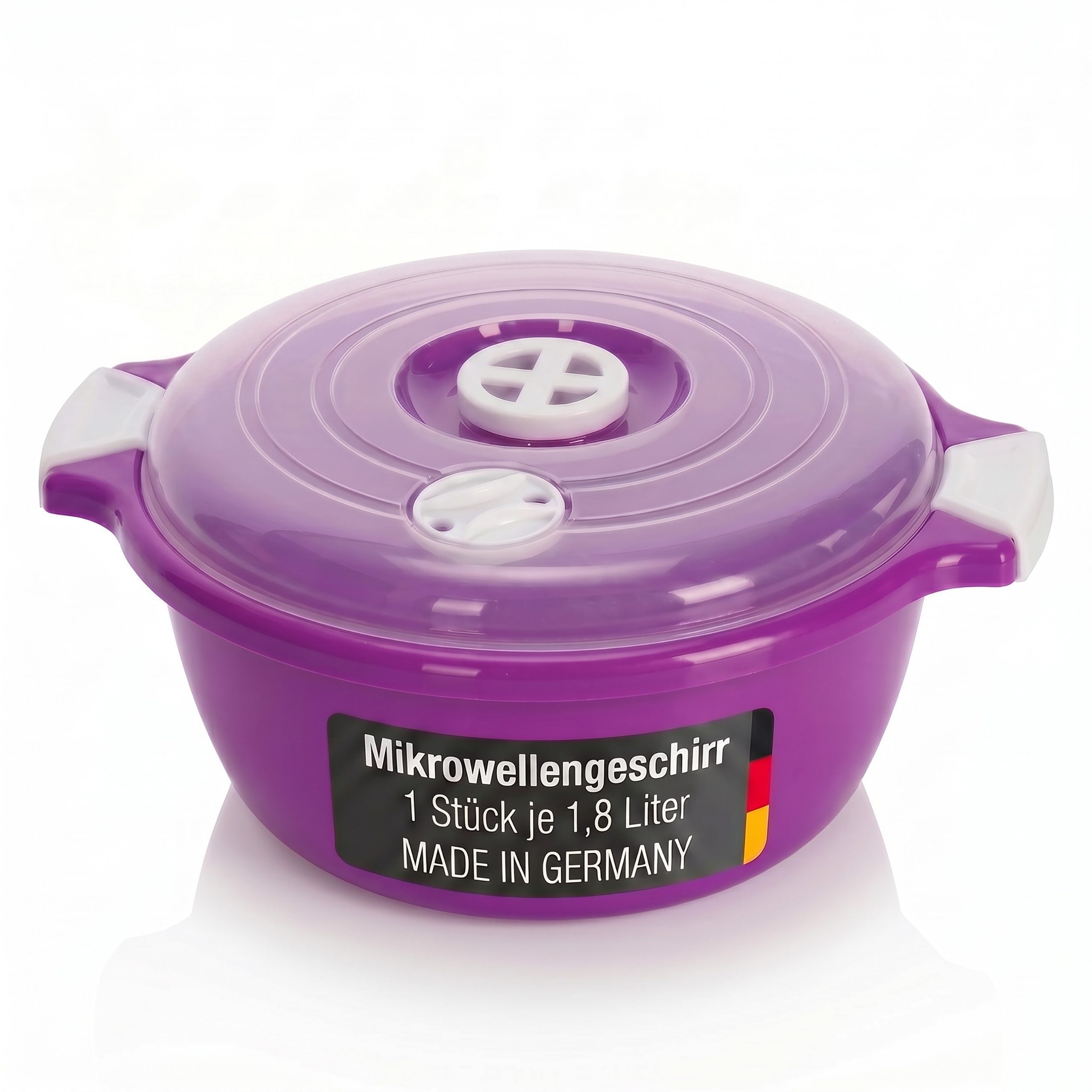 Lantelme Mikrowellenbehälter Mikrowellenschüssel 1,8 Liter violett stapelbar, Kunststoff, (1-tlg., Für Mikrowelle, Gefrier- und Kühlschrank, Picknick), Schüssel Dampfventil, Spülmaschinengeeignet, Deutsche Herstellung
