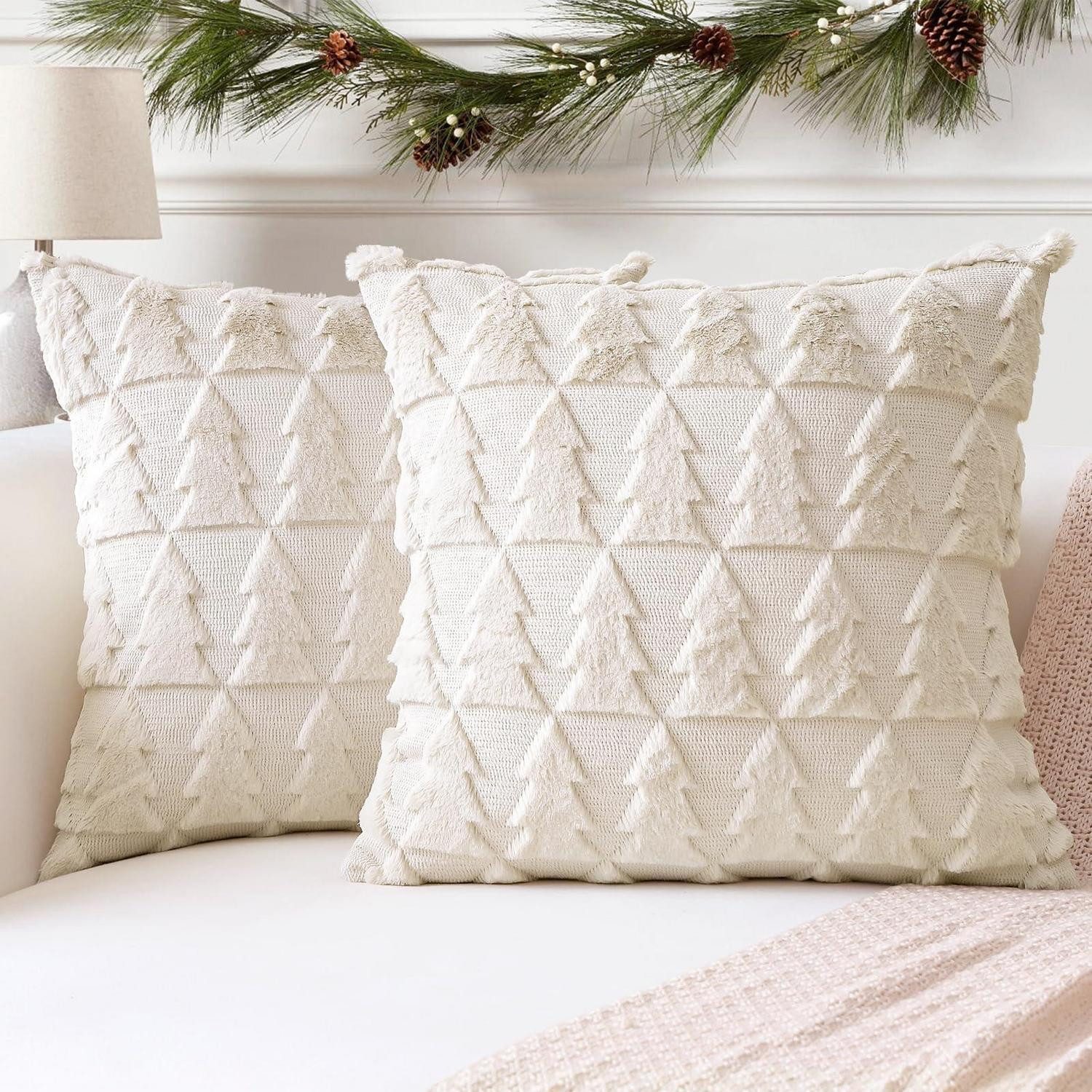 LuxusKollektion Kissenbezüge Kissenbezug Kunstwollsamt Creme Beige 50x50cm 2er Set, (2 Stück)