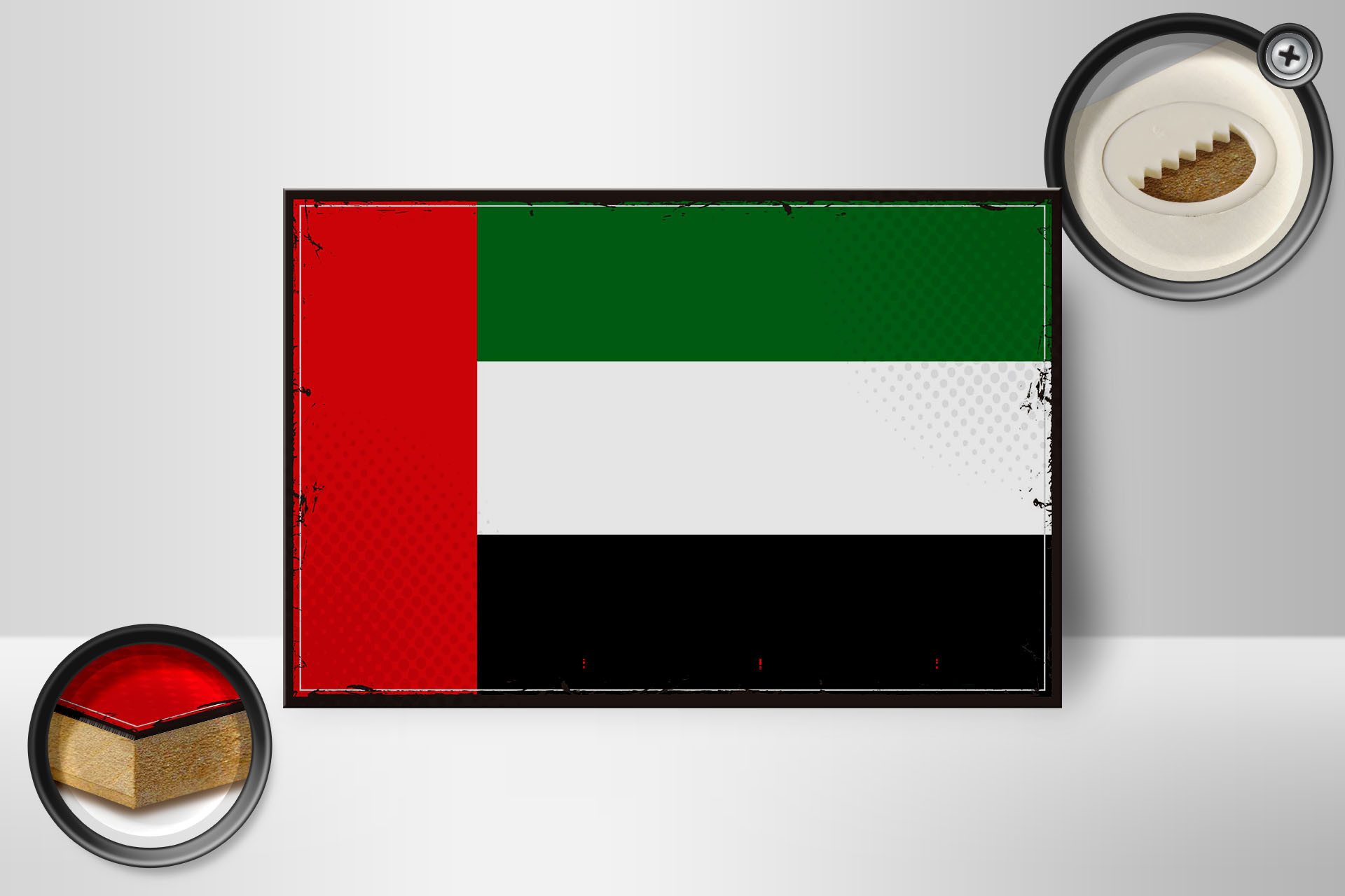 Femer GmbH Holzbild Flagge Arabischen Emirate 18x12 cm Retro Flag, Flaggen (1 St), Glatte Holzfaserplatte (MDF), vorn beschichtet