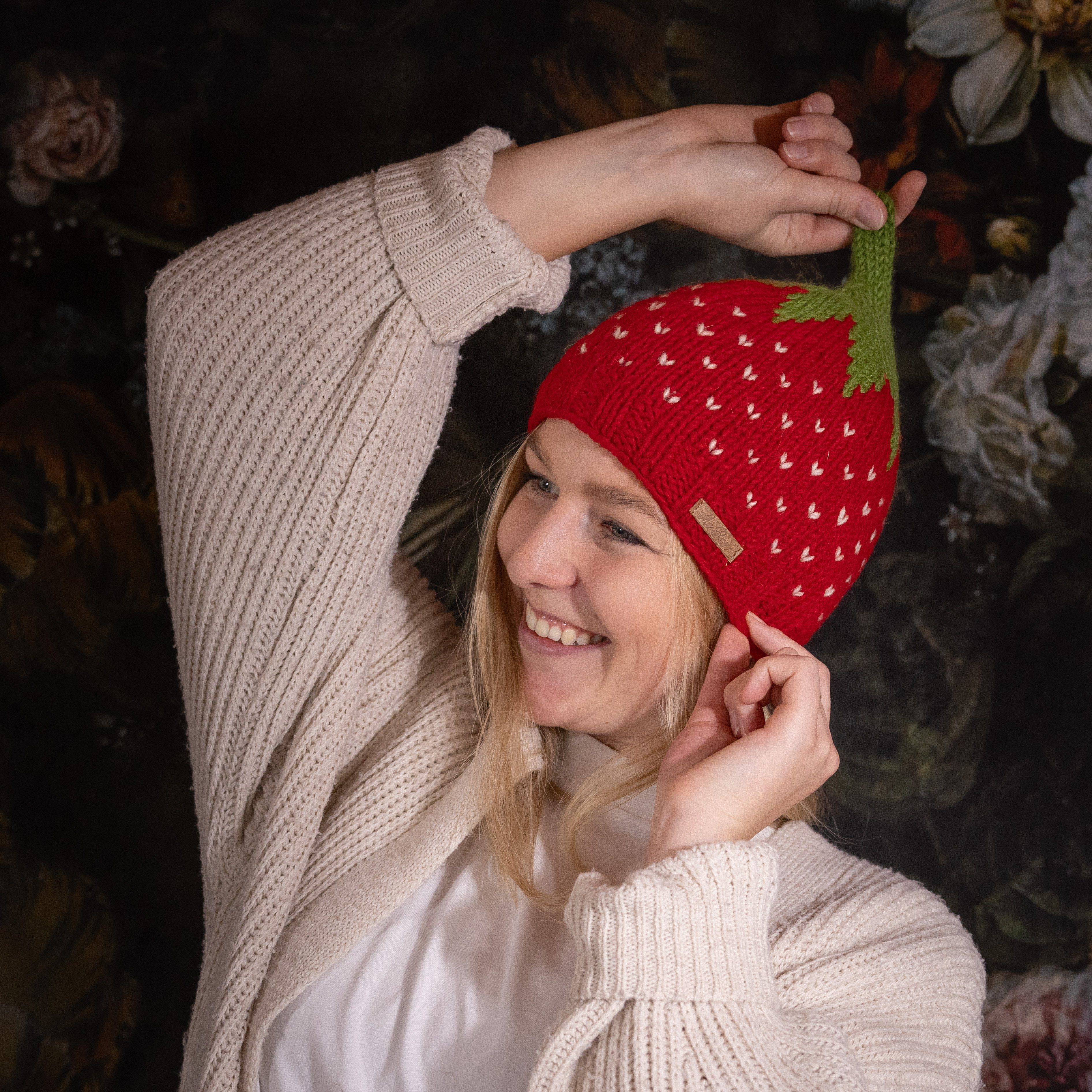 McRon Strickmütze Erdbeere für Erwachsense gefüttert mit Fleece, hoher Schu günstig online kaufen